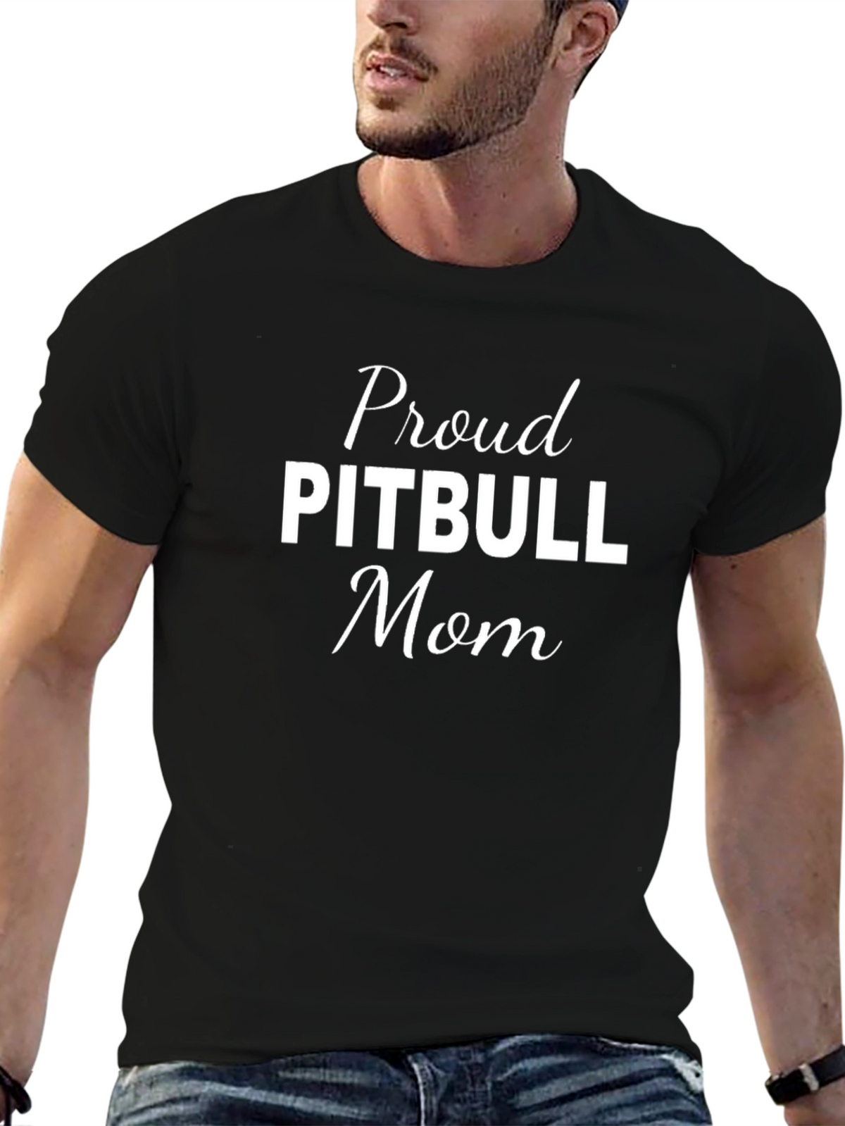Proud Pitbull Mom T-Shirt Black Cotton