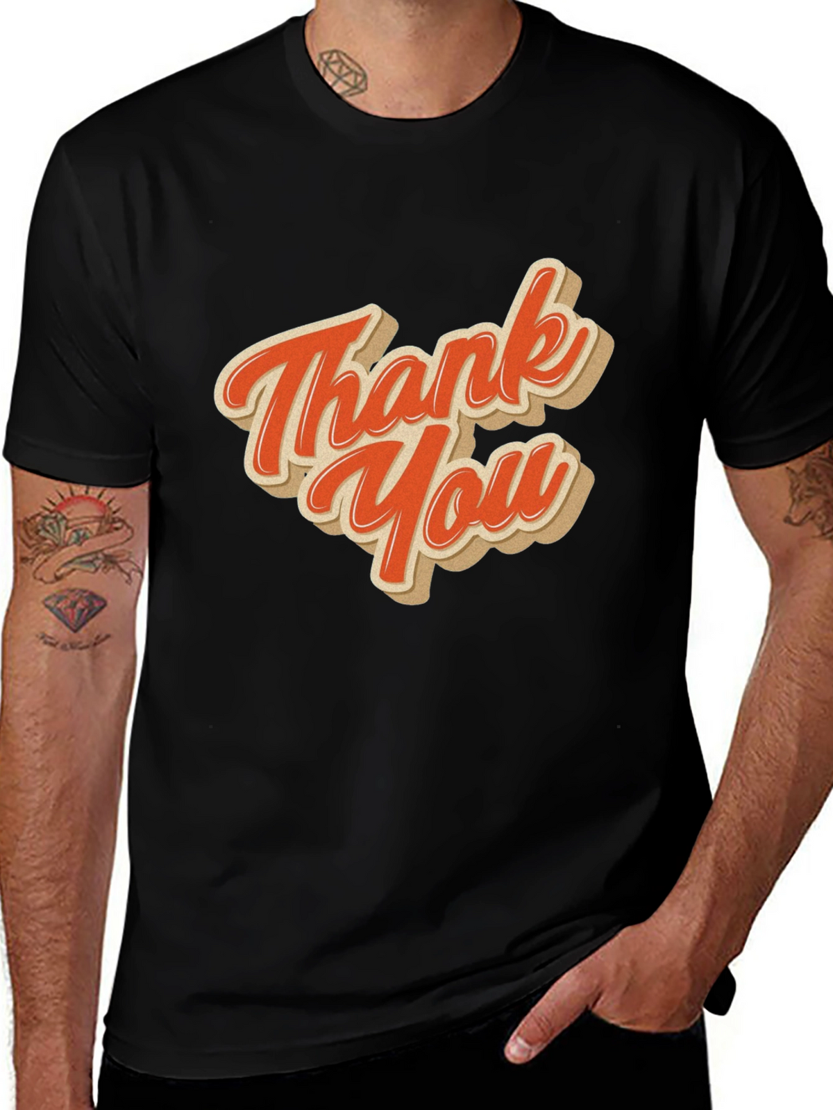 Retro Thank You Graphic Tee - Black Cotton Blend