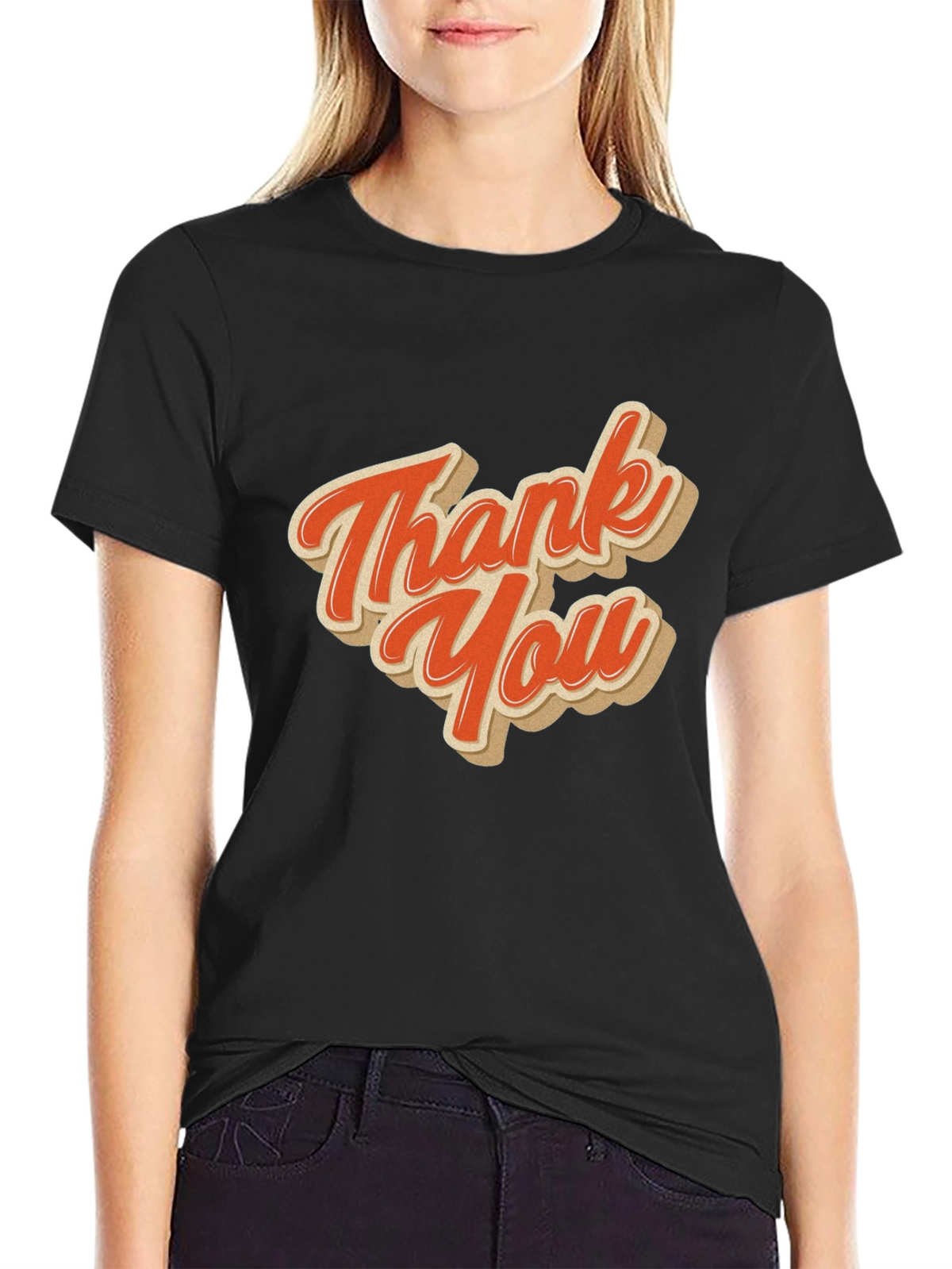 Retro Thank You Graphic Tee - Black Cotton Blend