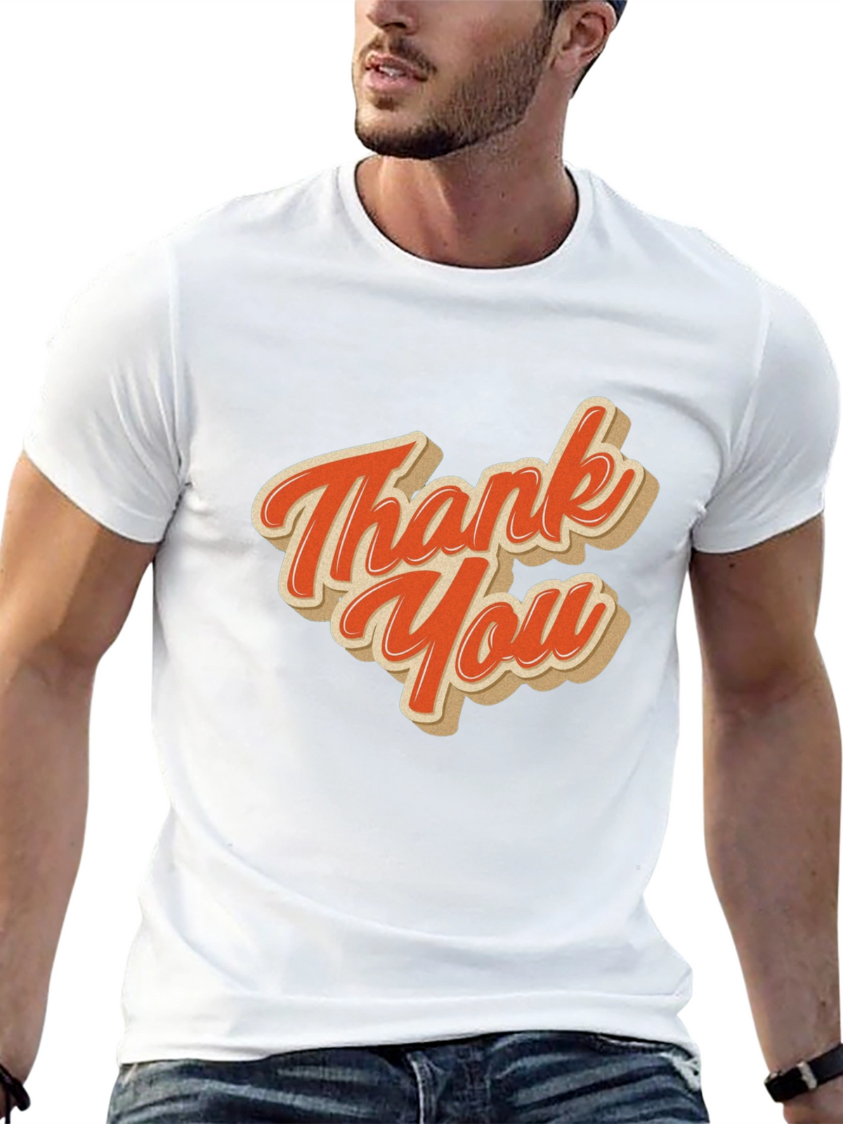 Retro Thank You Graphic Tee - Black Cotton Blend