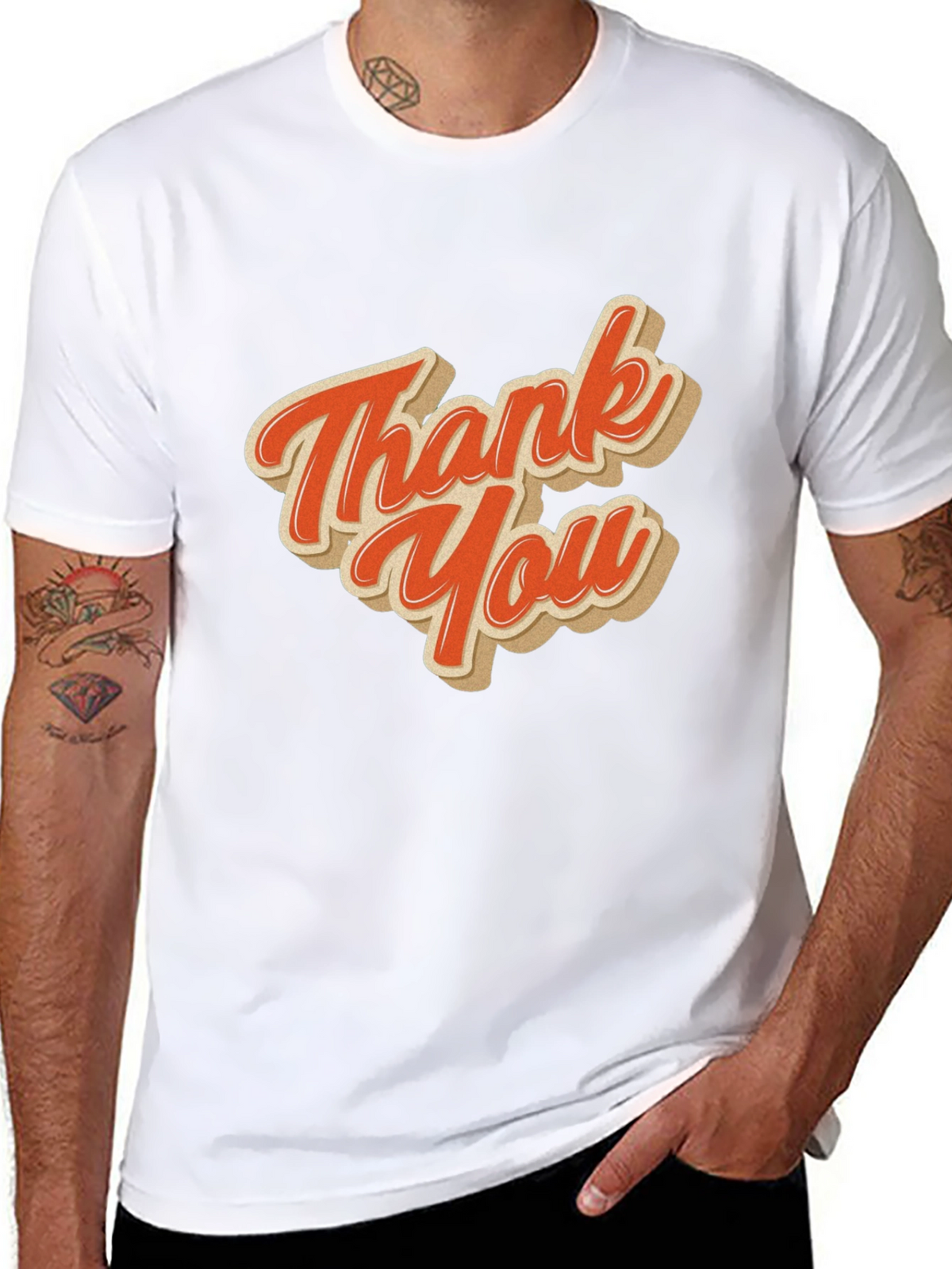 Retro Thank You Graphic Tee - Black Cotton Blend