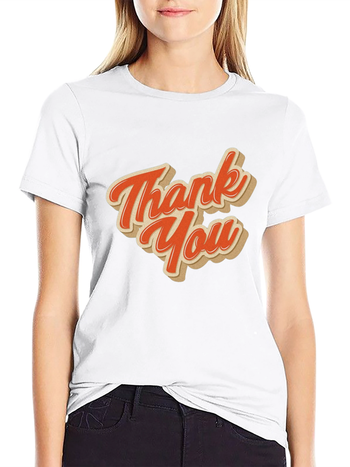 Retro Thank You Graphic Tee - Black Cotton Blend