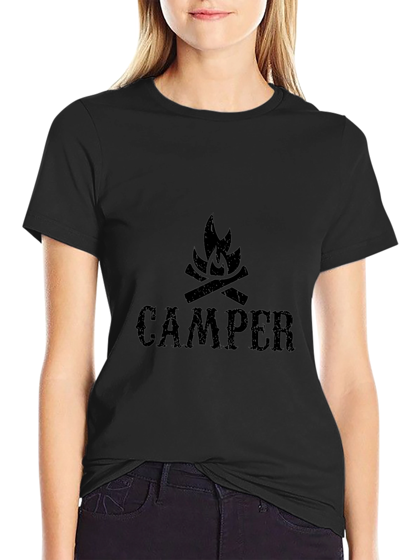 Camper Bonfire Graphic Tee - Black Cotton Camping Shirt