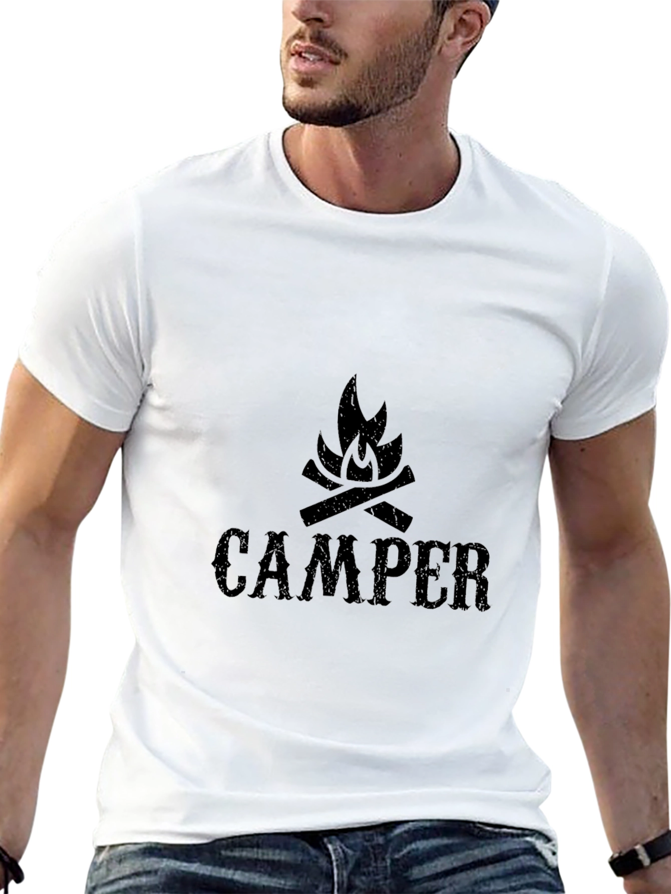 Camper Bonfire Graphic Tee - Black Cotton Camping Shirt
