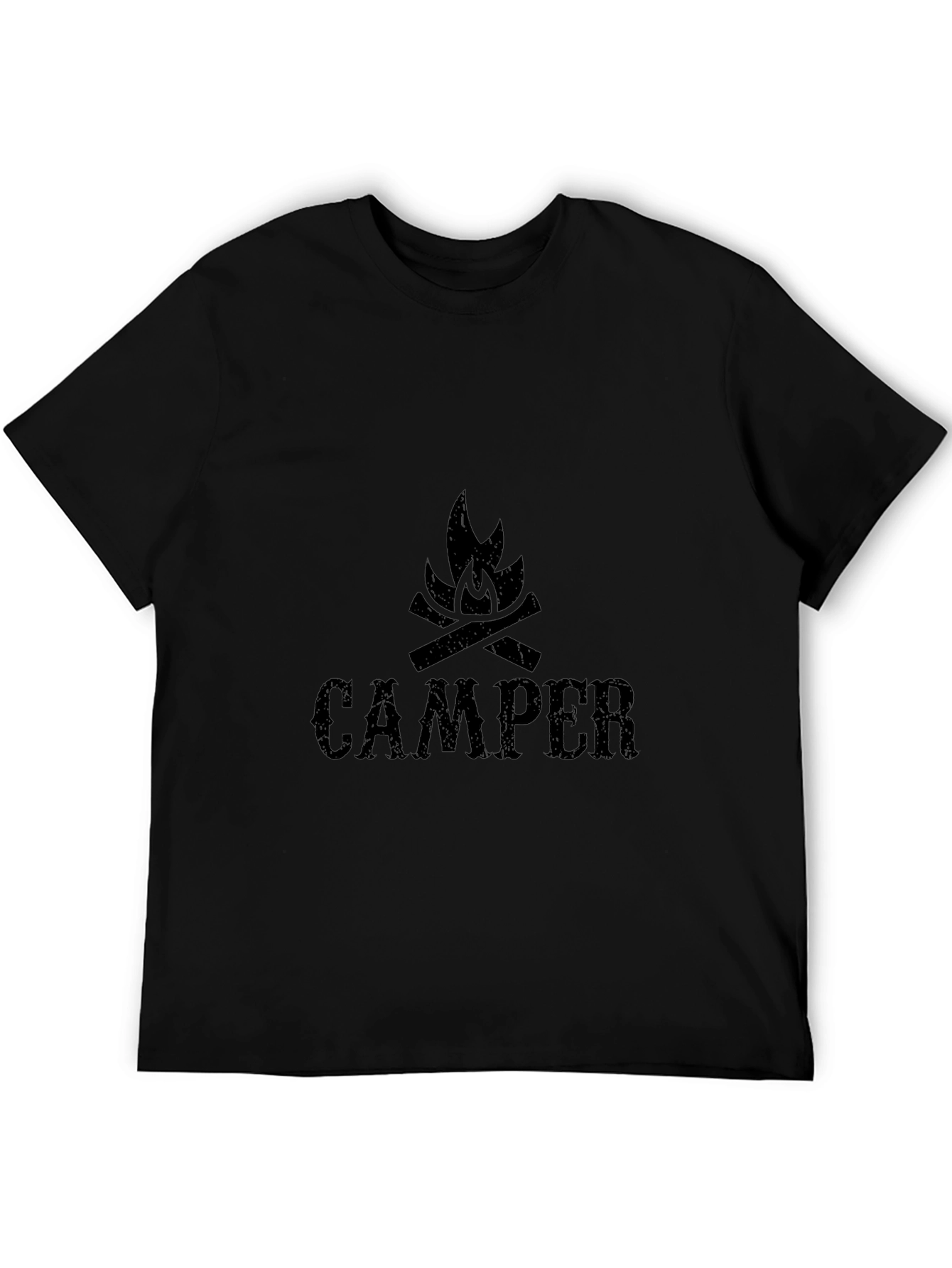 Camper Bonfire Graphic Tee - Black Cotton Camping Shirt