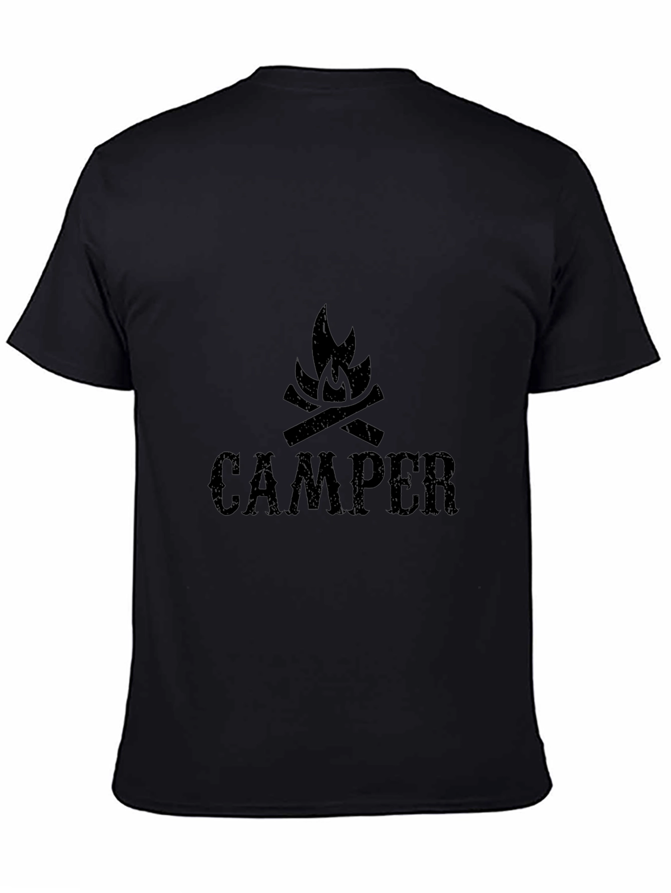 Camper Bonfire Graphic Tee - Black Cotton Camping Shirt