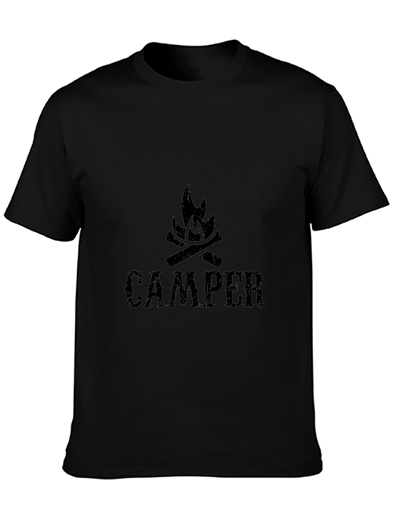 Camper Bonfire Graphic Tee - Black Cotton Camping Shirt