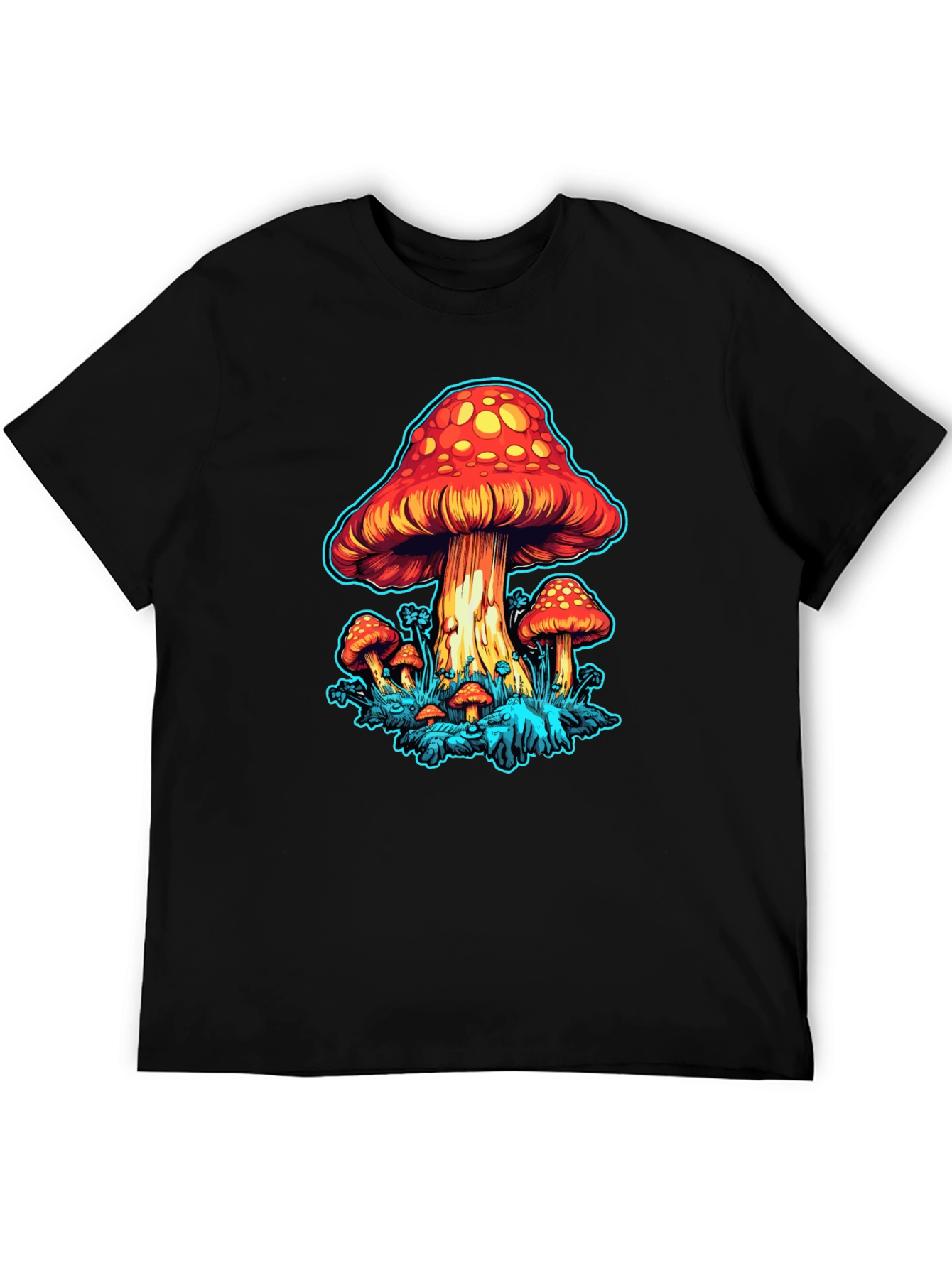 Psychedelic Mushroom Graphic Tee - Black Cotton
