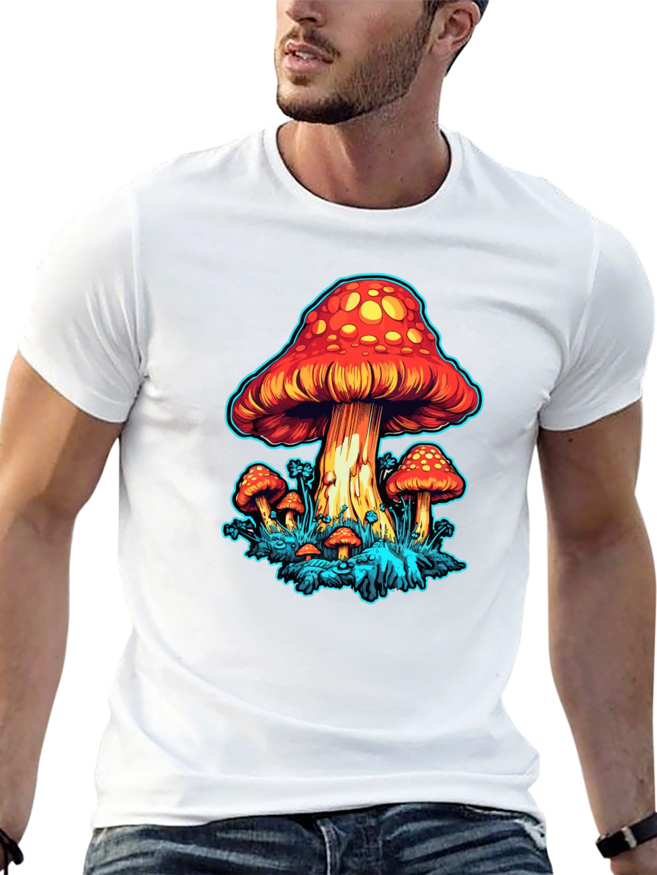Psychedelic Mushroom Graphic Tee - Black Cotton