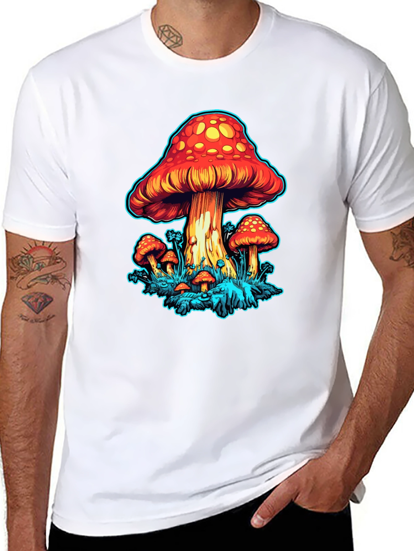 Psychedelic Mushroom Graphic Tee - Black Cotton