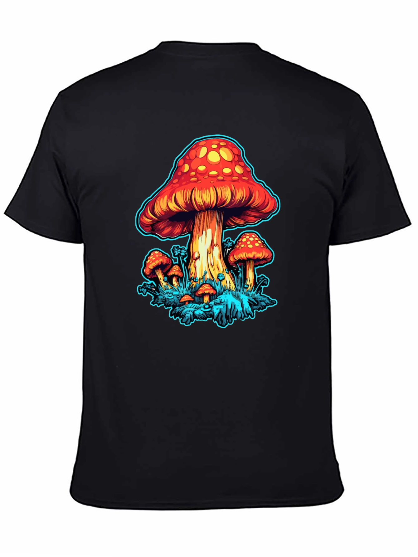 Psychedelic Mushroom Graphic Tee - Black Cotton