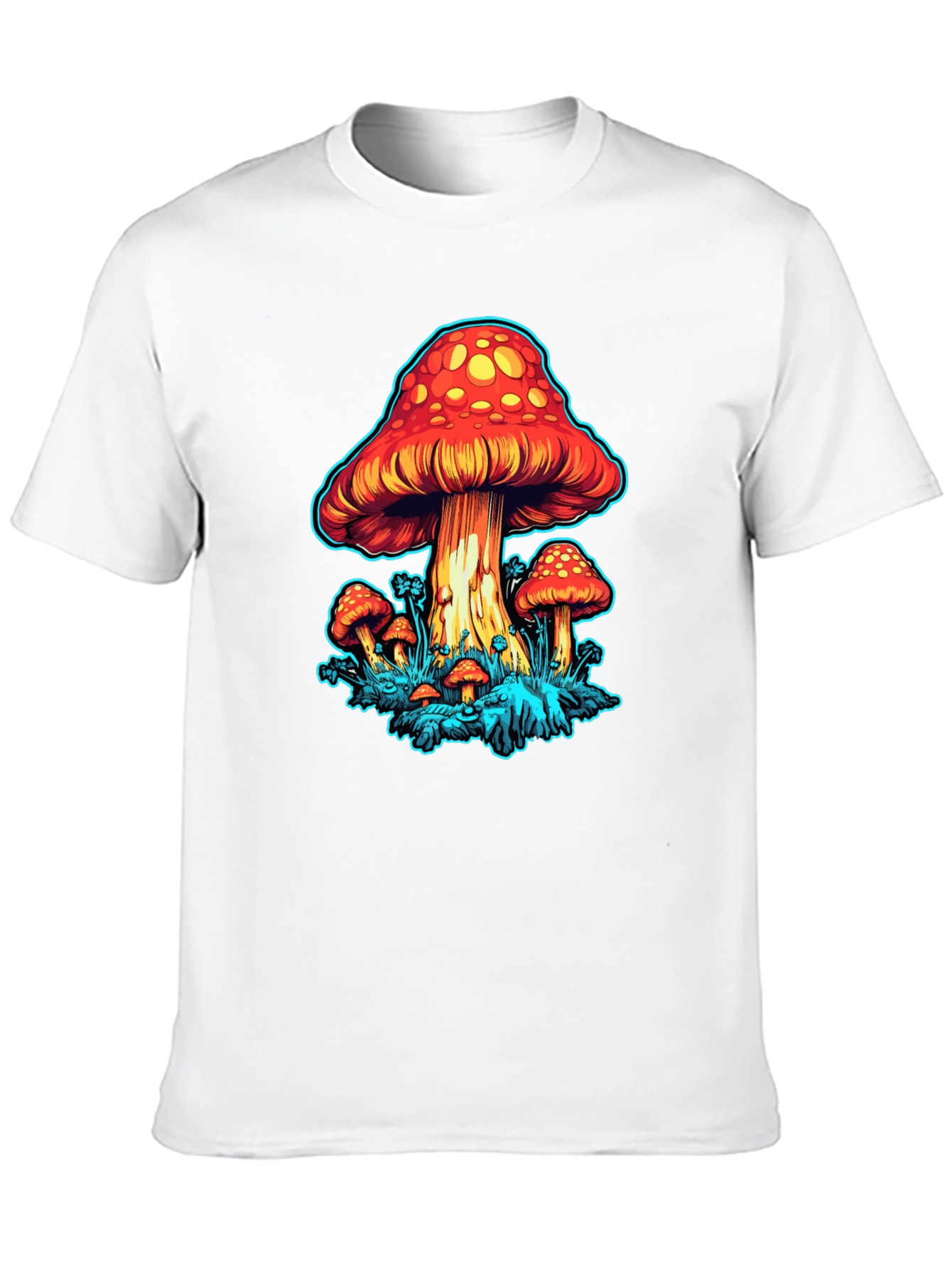 Psychedelic Mushroom Graphic Tee - Black Cotton