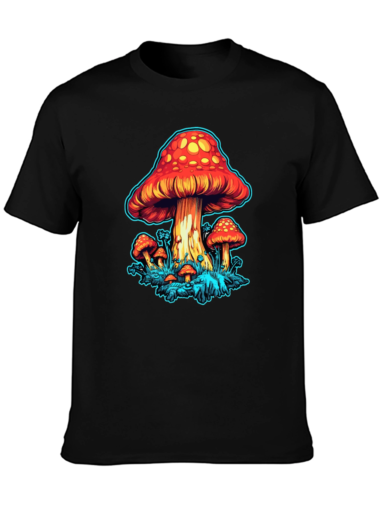 Psychedelic Mushroom Graphic Tee - Black Cotton