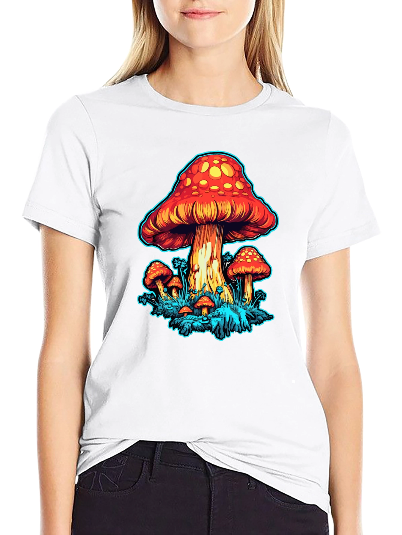 Psychedelic Mushroom Graphic Tee - Black Cotton