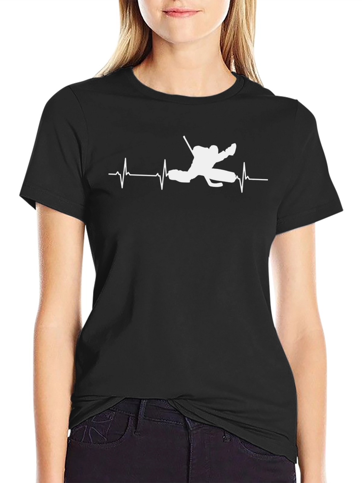 Hockey Goalie Heartbeat T-Shirt - Black