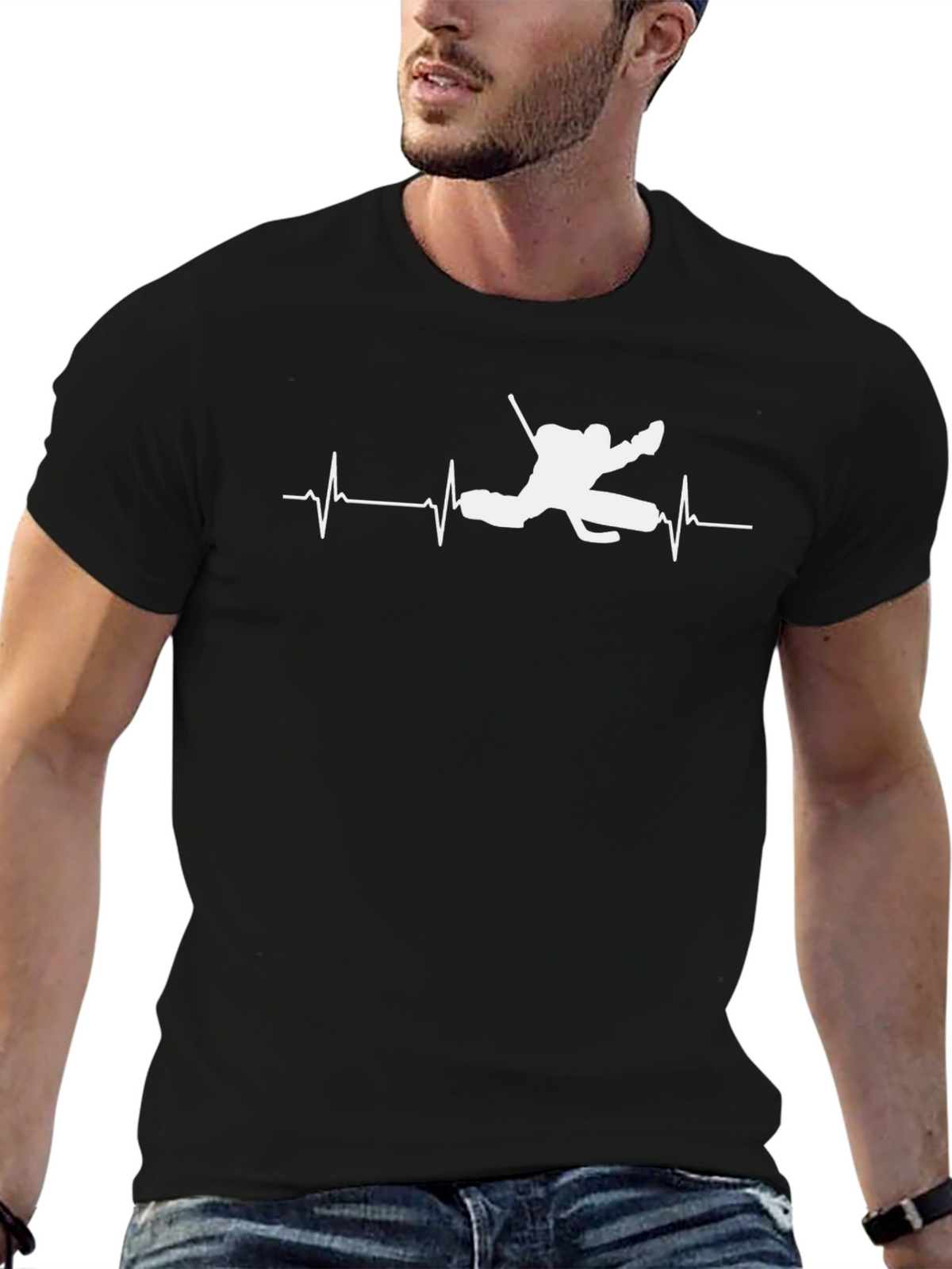 Hockey Goalie Heartbeat T-Shirt - Black