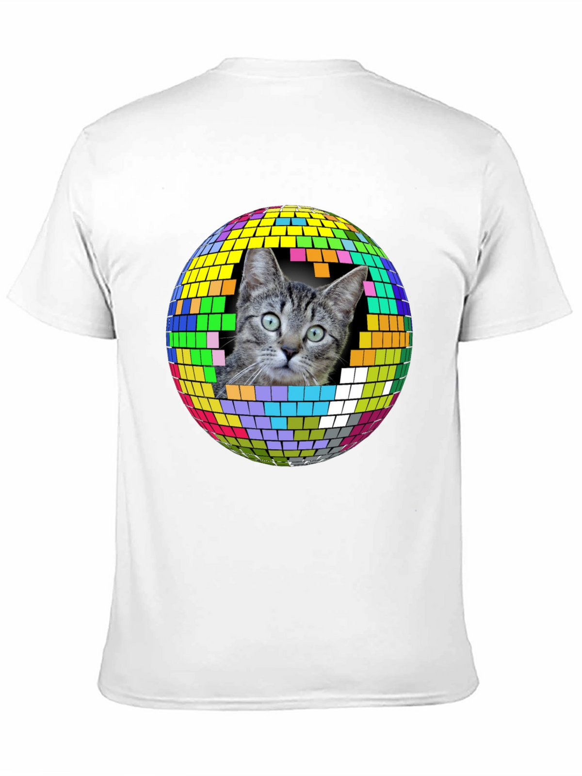 Cat Disco Ball Graphic Tee - Funky Unisex T-Shirt