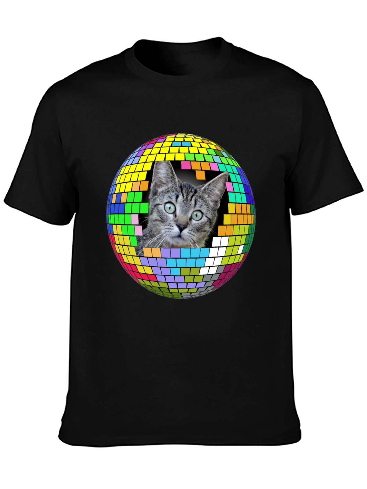 Cat Disco Ball Graphic Tee - Funky Unisex T-Shirt