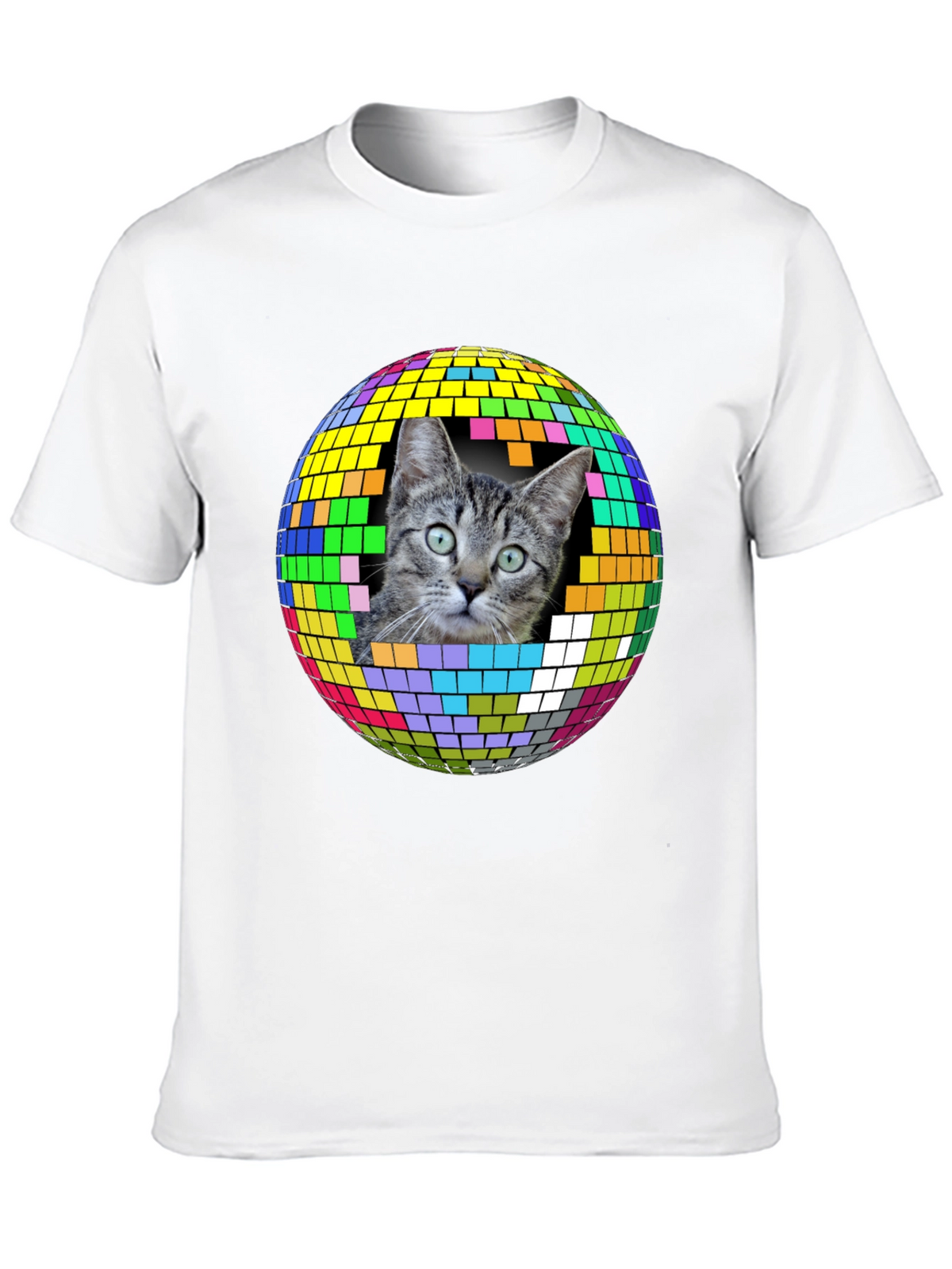 Cat Disco Ball Graphic Tee - Funky Unisex T-Shirt