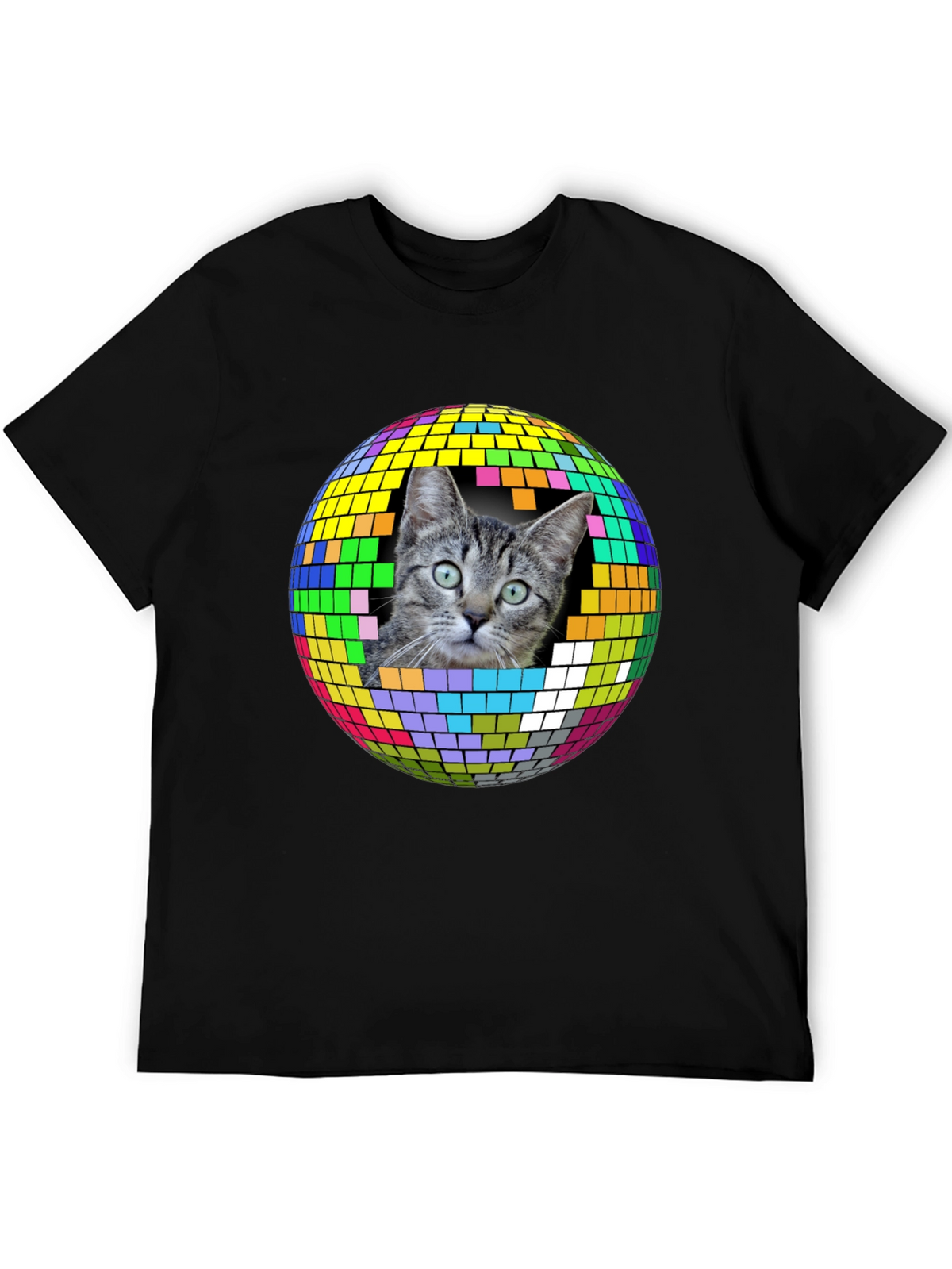 Cat Disco Ball Graphic Tee - Funky Unisex T-Shirt