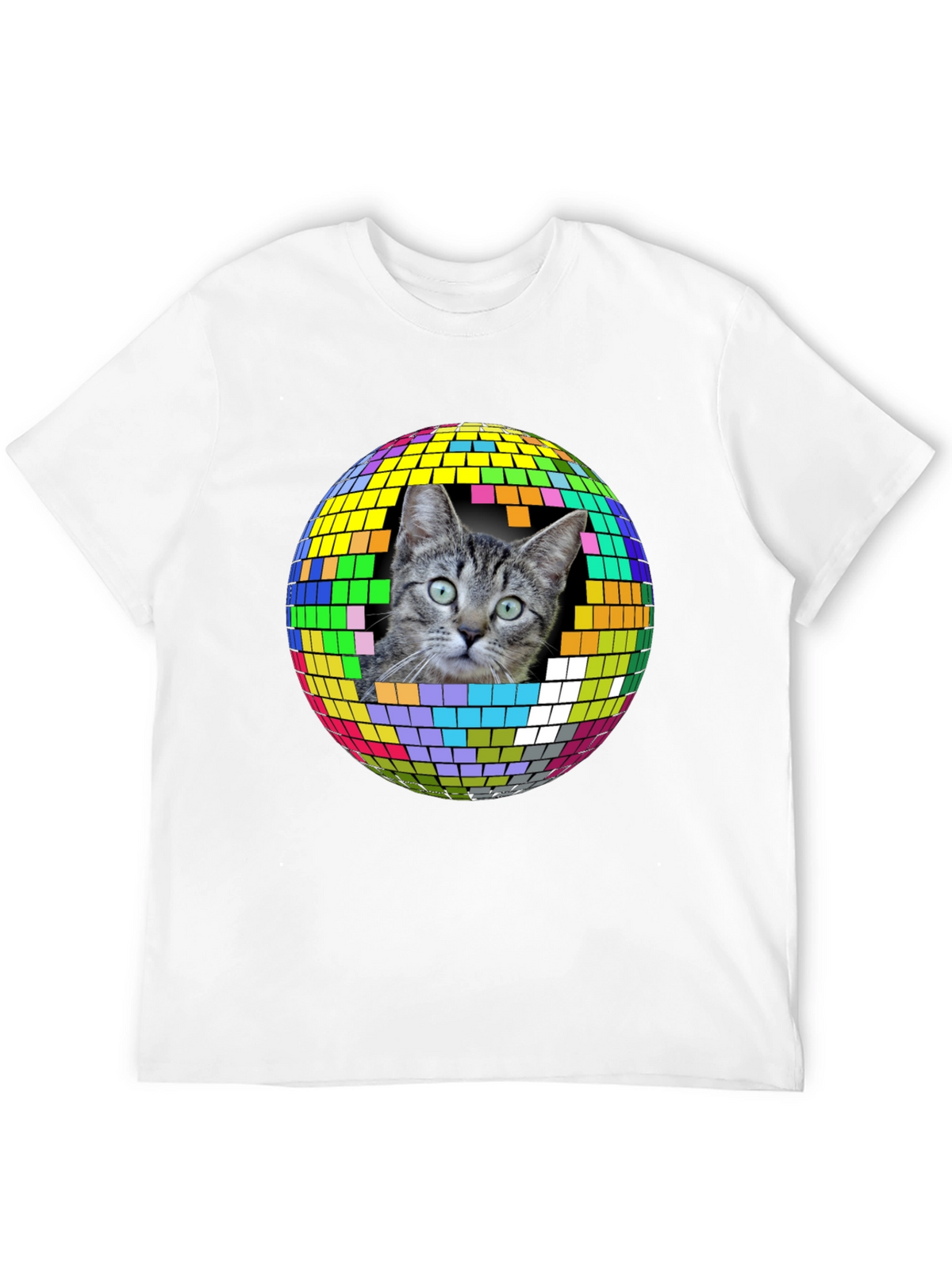 Cat Disco Ball Graphic Tee - Funky Unisex T-Shirt