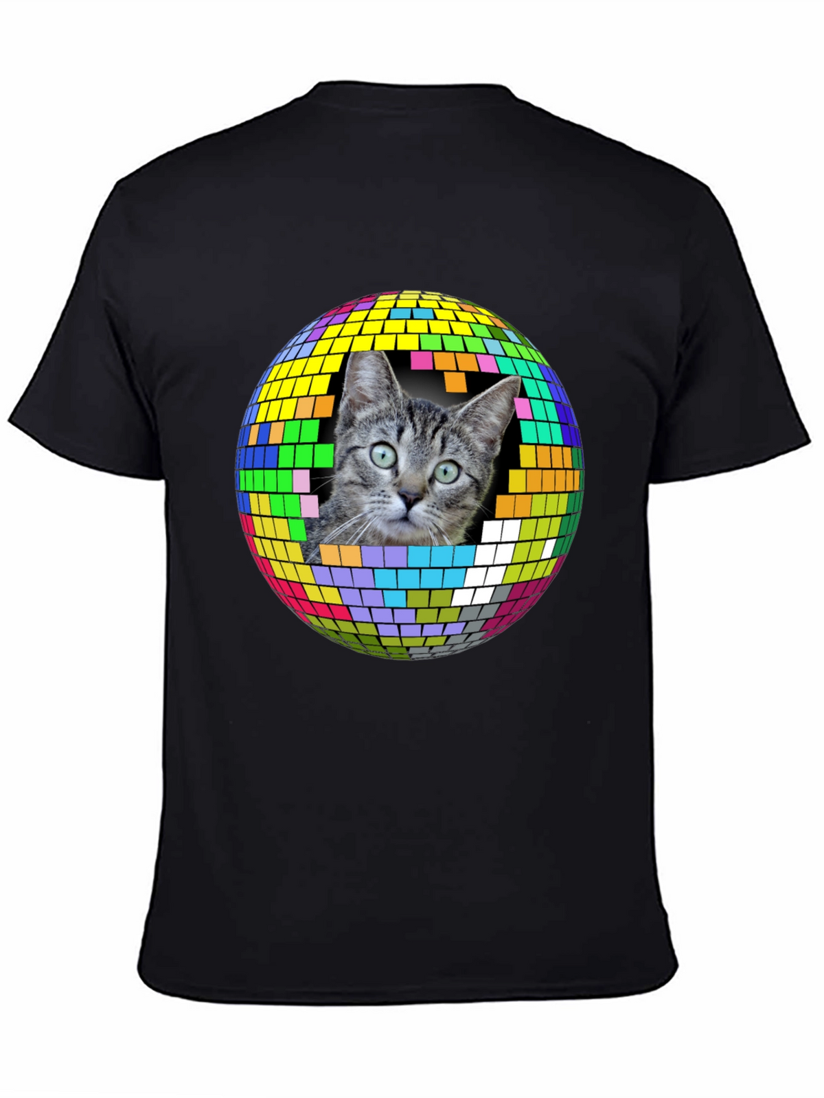 Cat Disco Ball Graphic Tee - Funky Unisex T-Shirt