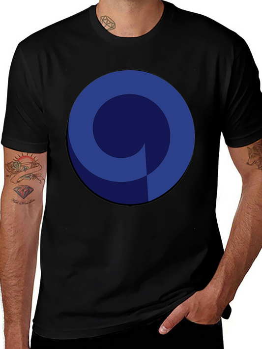 Abstract Blue Circle Graphic Black T-Shirt