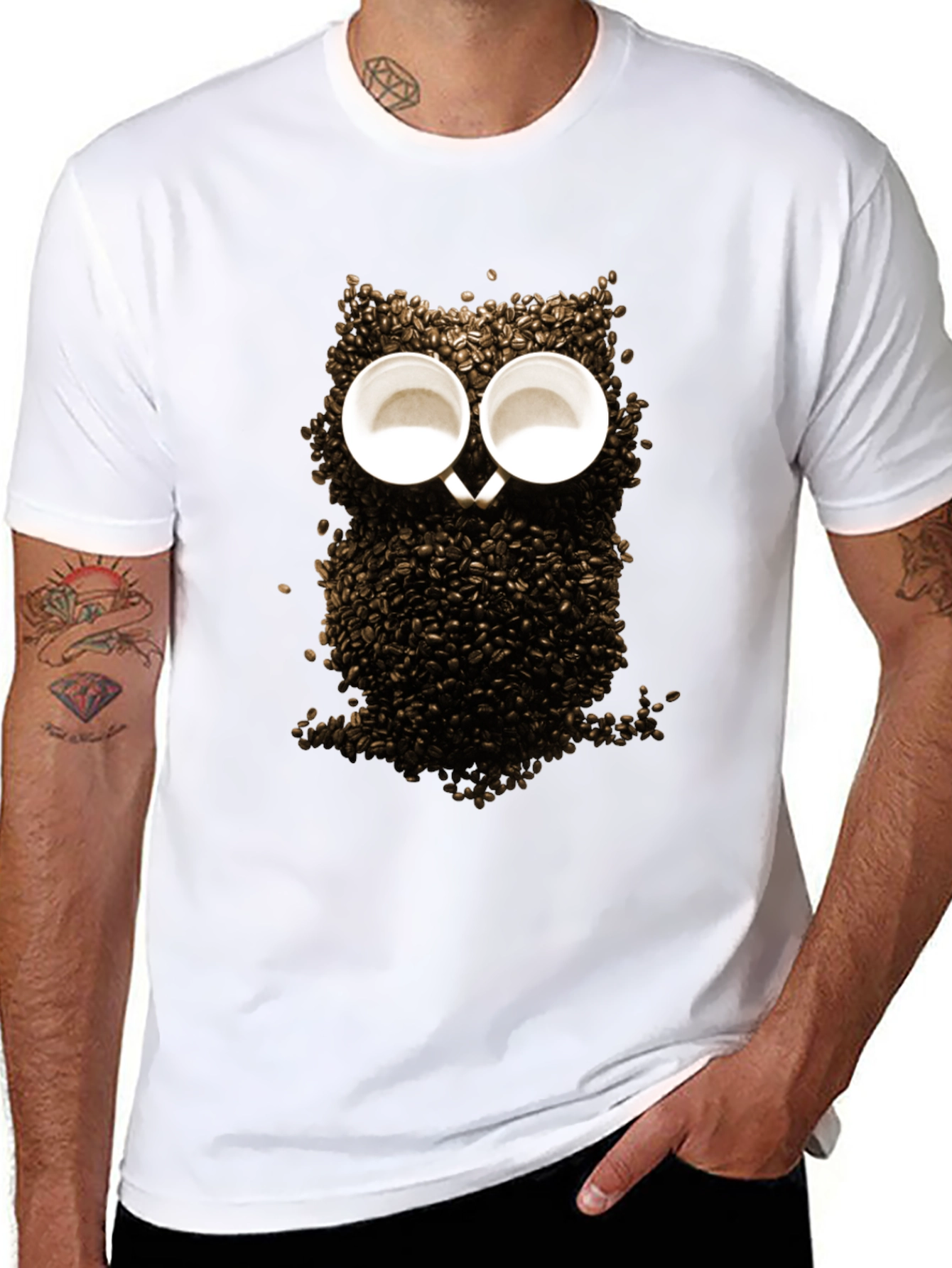 Coffee Bean Owl Graphic T-Shirt - Unique Design