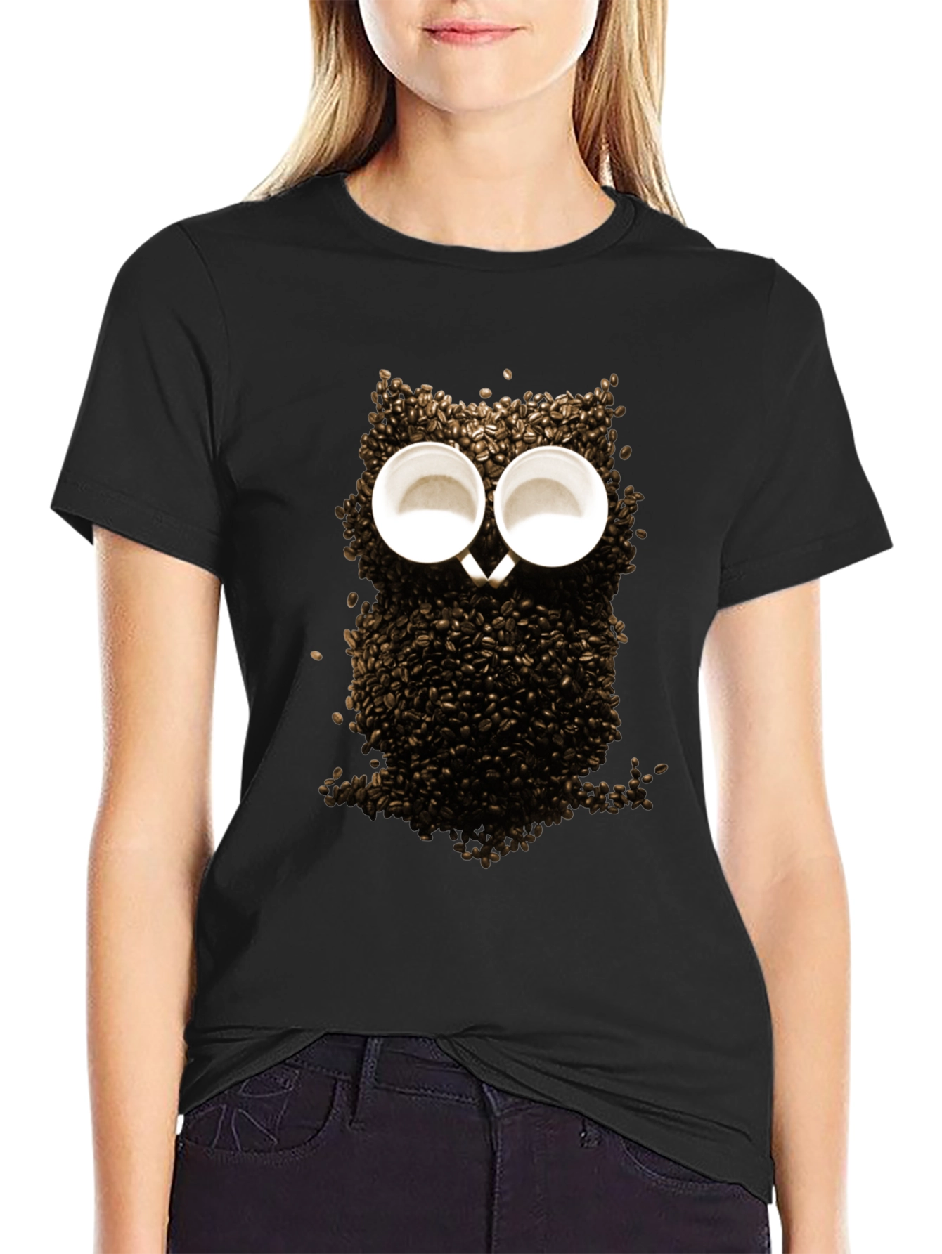 Coffee Bean Owl Graphic T-Shirt - Unique Design