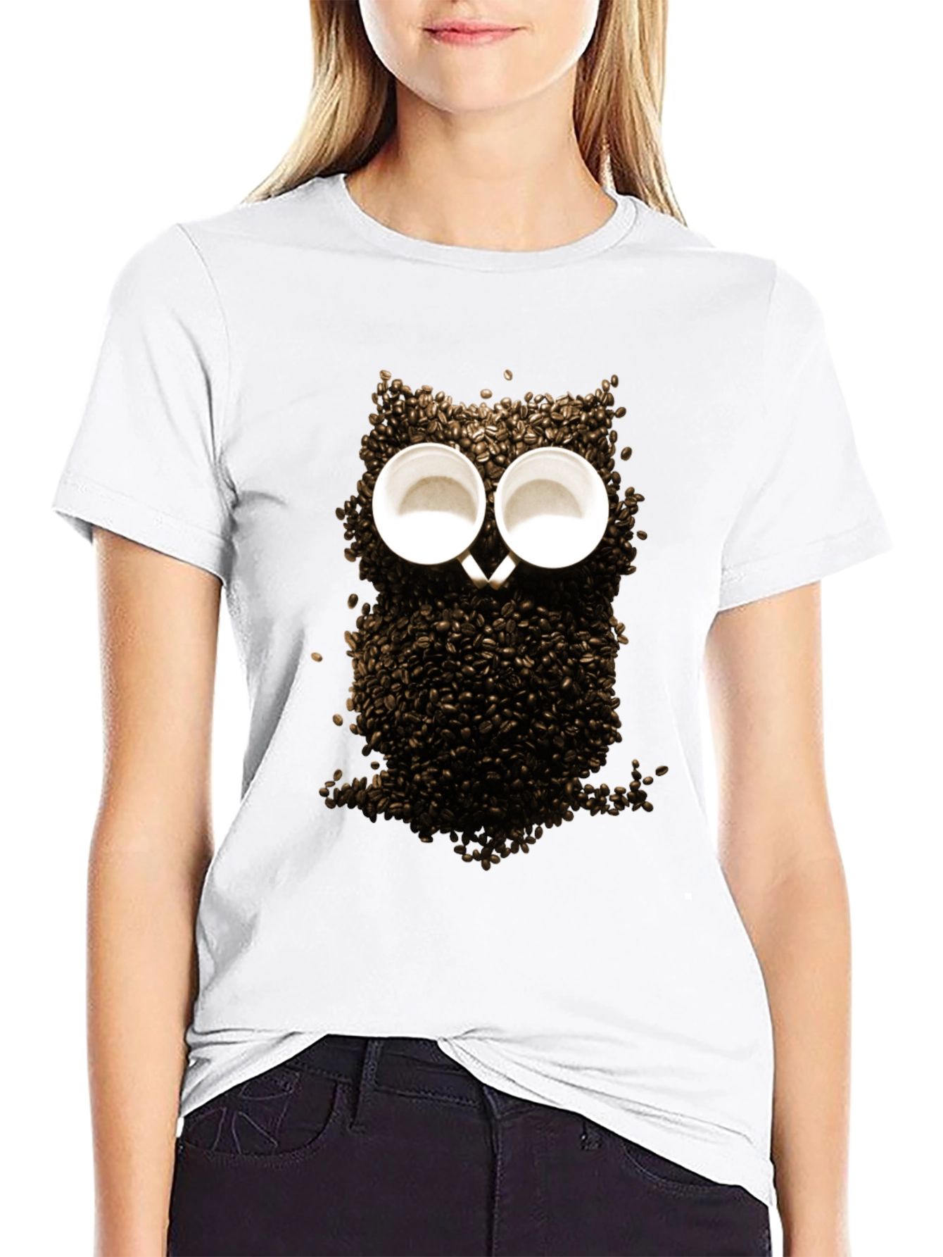 Coffee Bean Owl Graphic T-Shirt - Unique Design