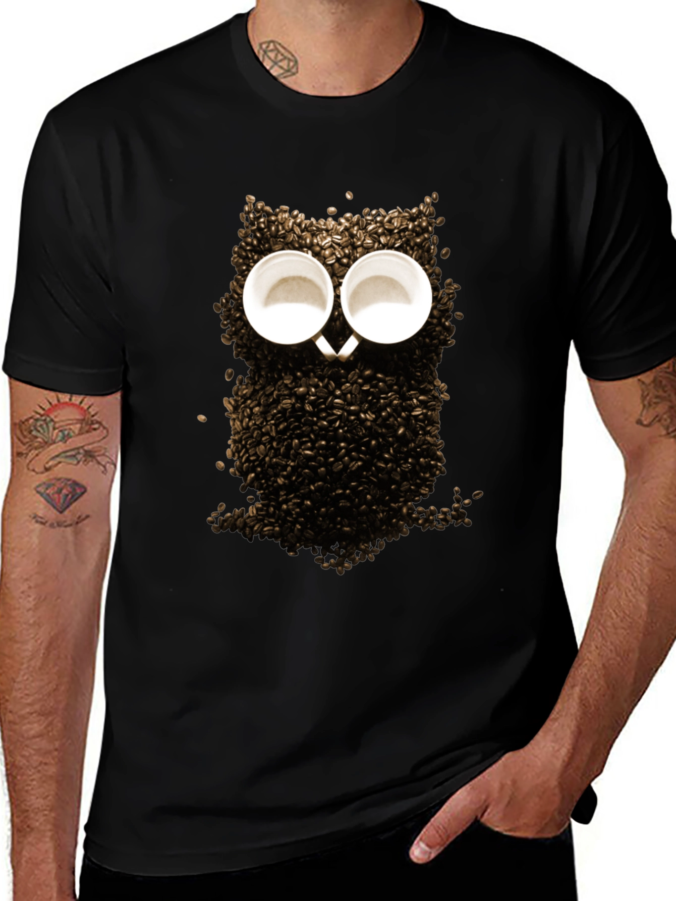 Coffee Bean Owl Graphic T-Shirt - Unique Design