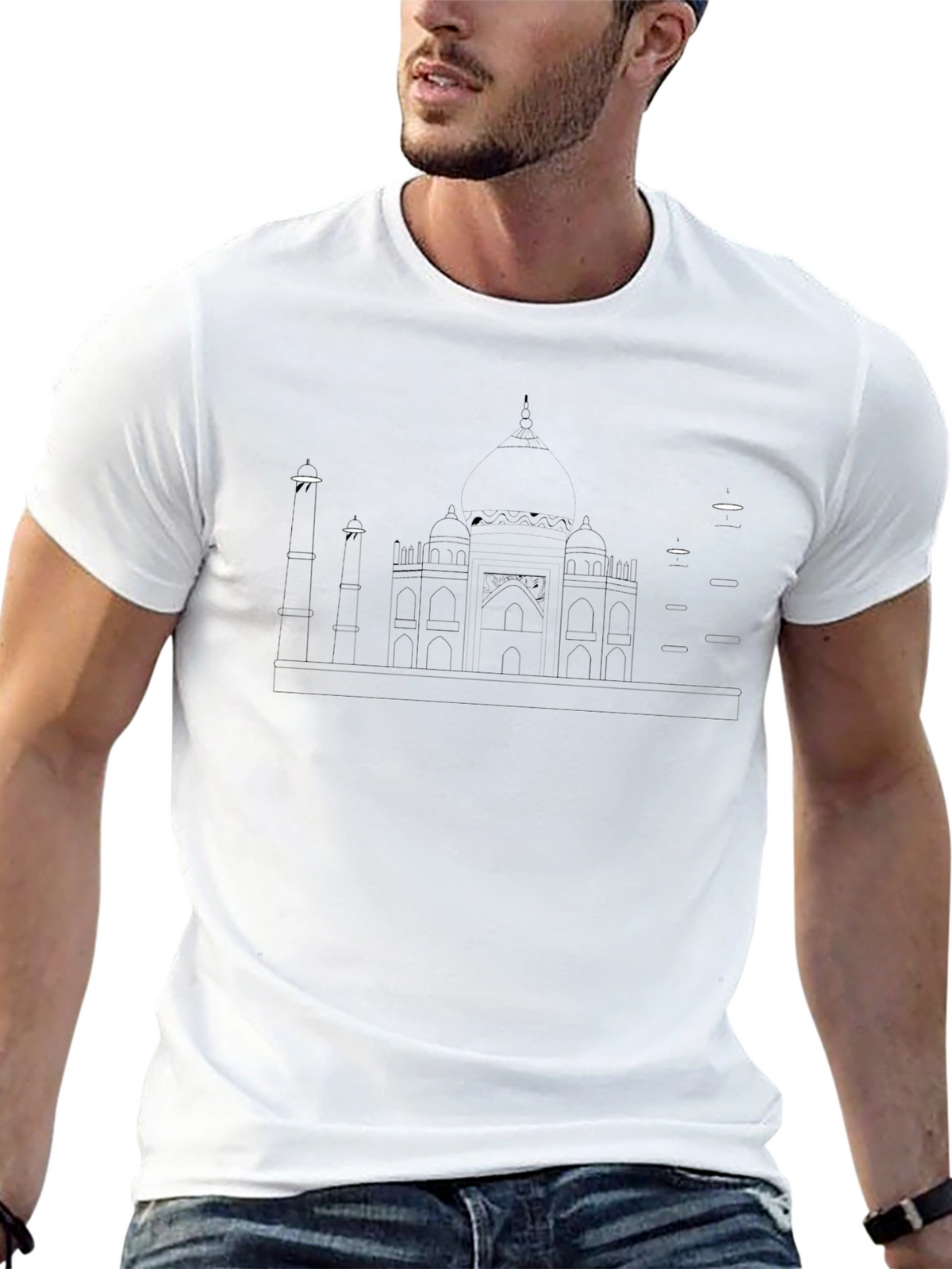Taj Mahal Line Art Black T-Shirt