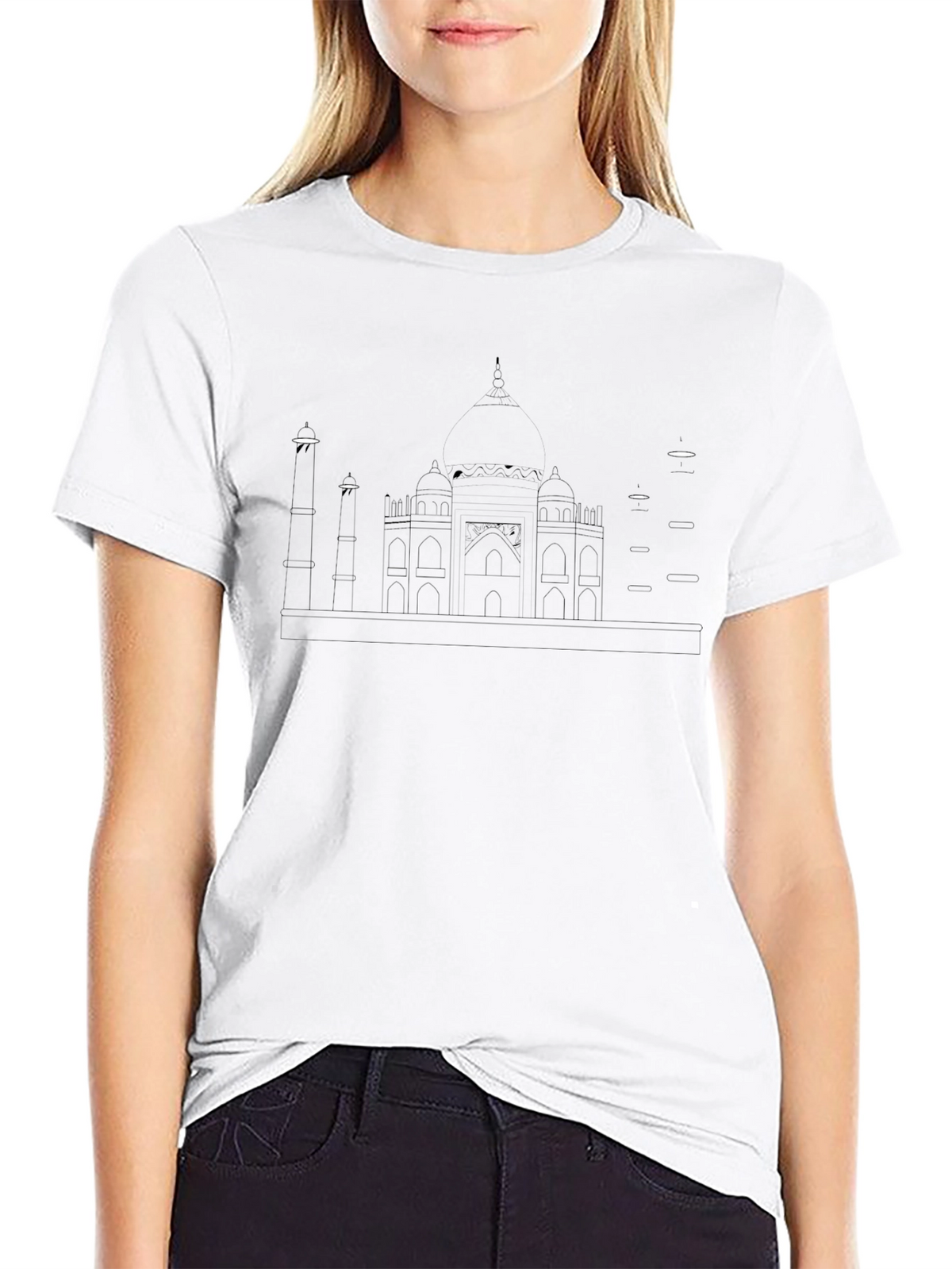 Taj Mahal Line Art Black T-Shirt