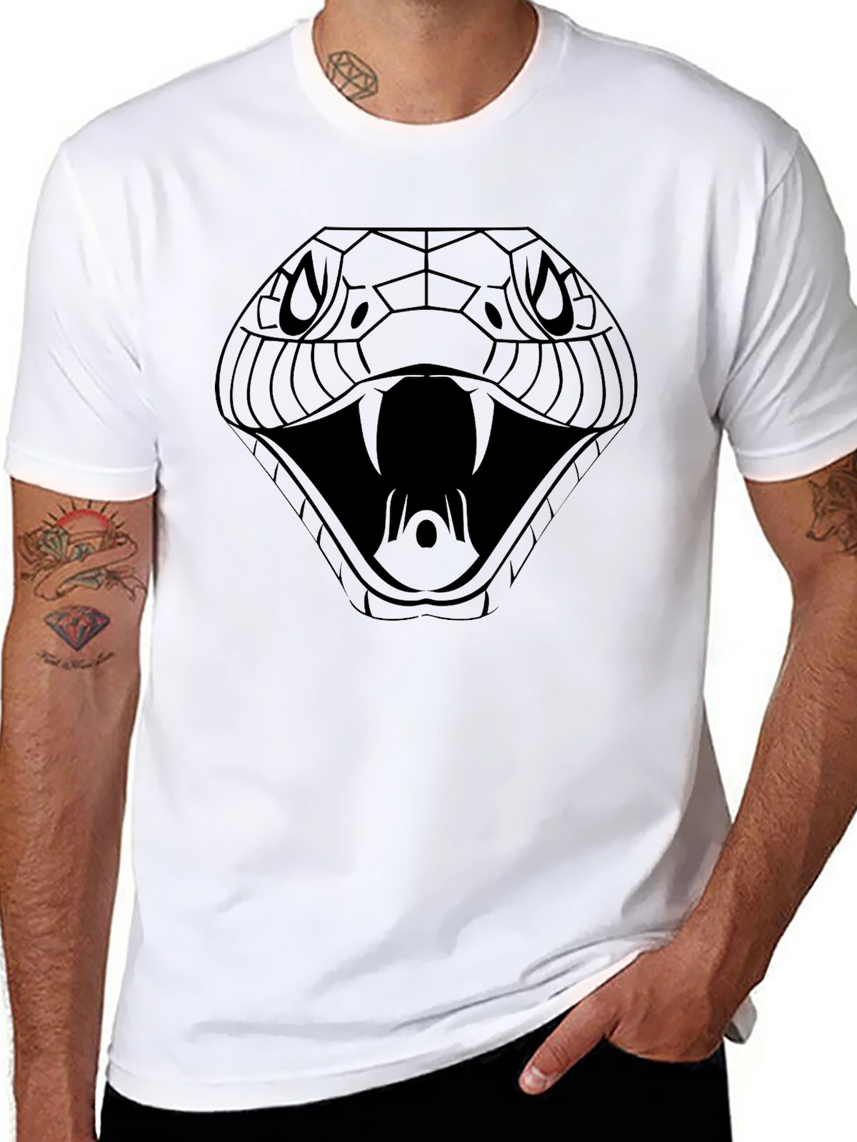 Mens Black Snake Graphic Tee - Cobra Design
