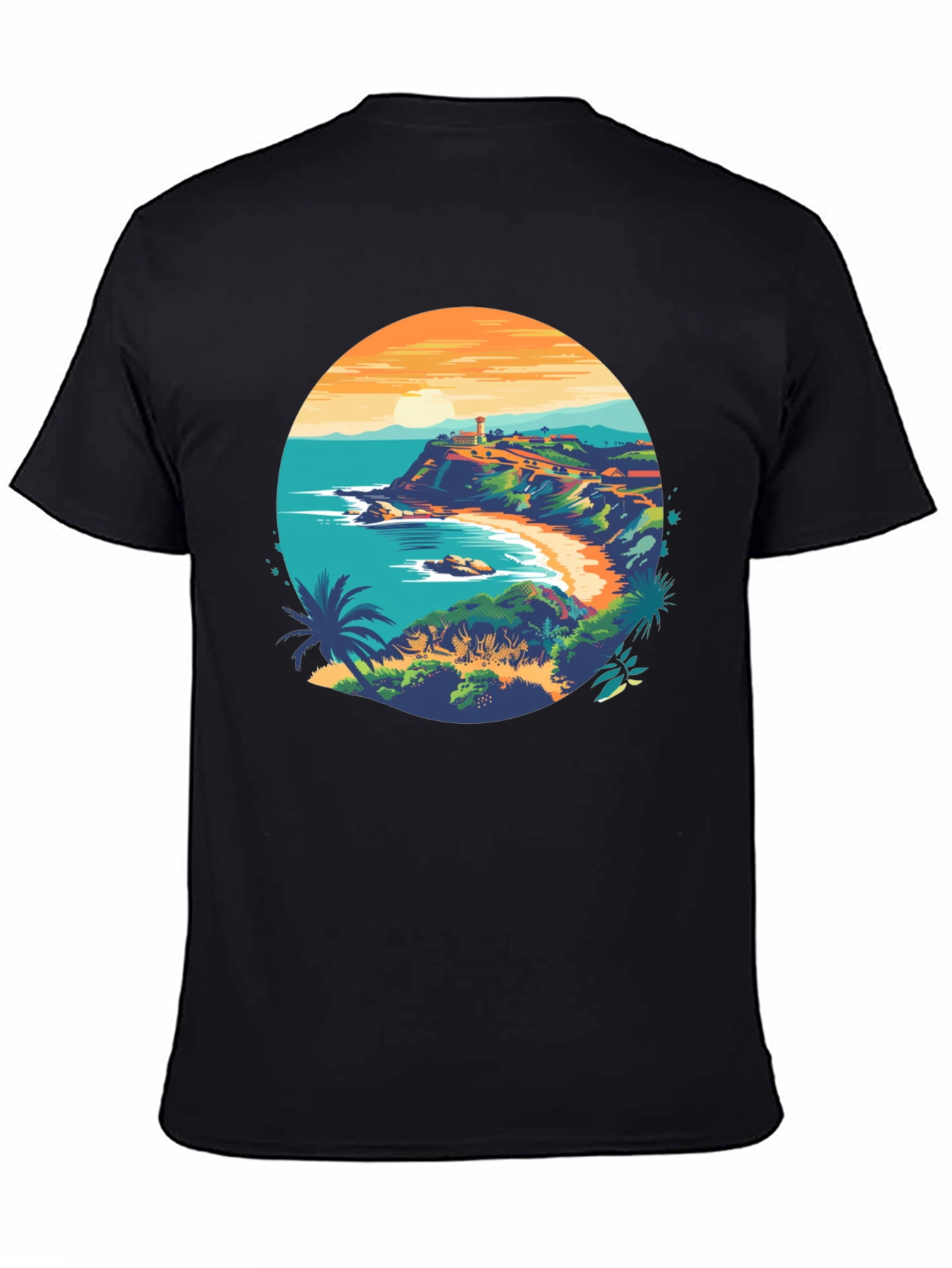 Coastal Lighthouse Graphic Black T-Shirt