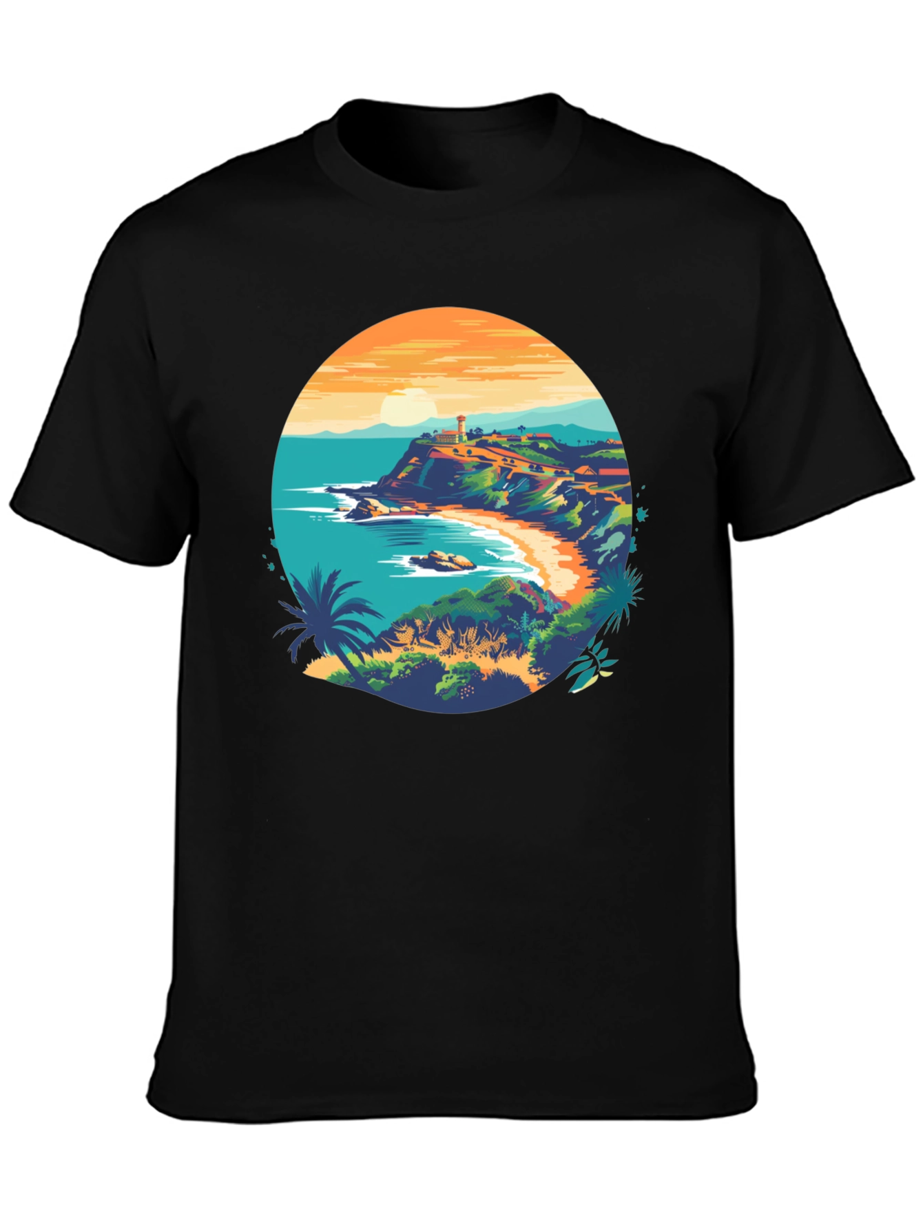 Coastal Lighthouse Graphic Black T-Shirt