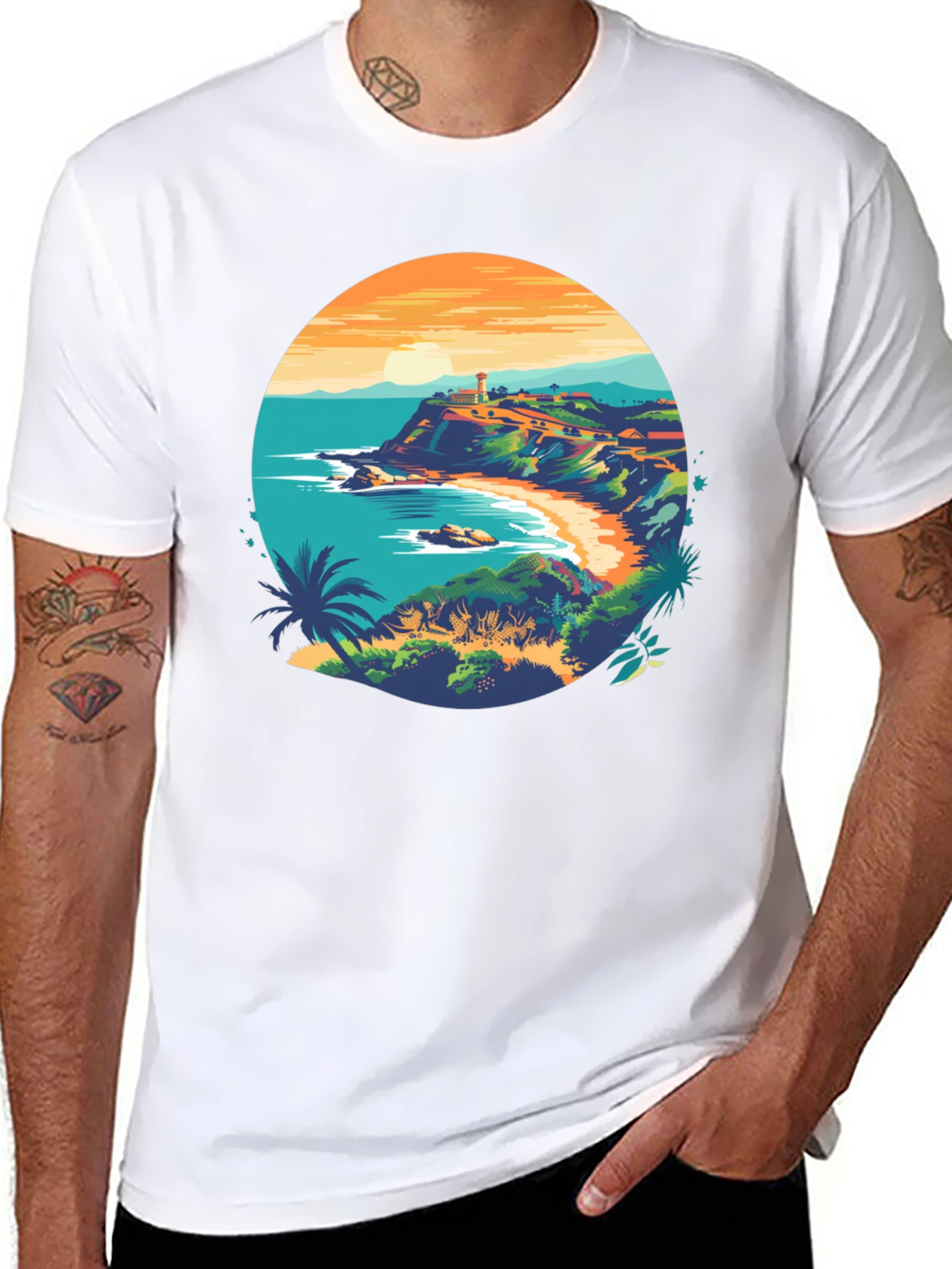 Coastal Lighthouse Graphic Black T-Shirt