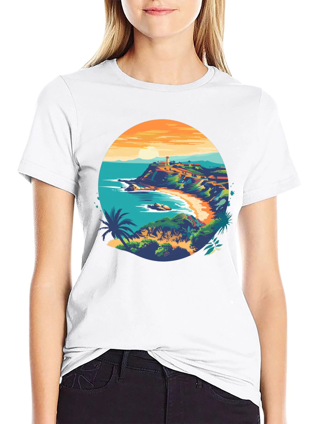 Coastal Lighthouse Graphic Black T-Shirt