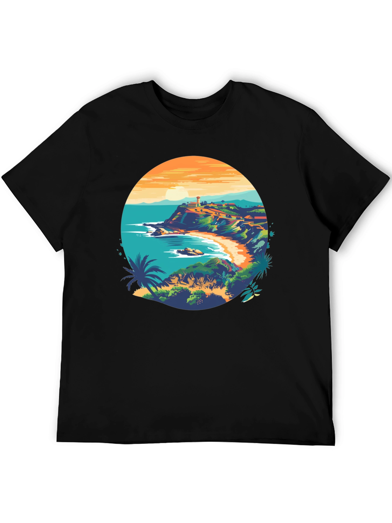 Coastal Lighthouse Graphic Black T-Shirt