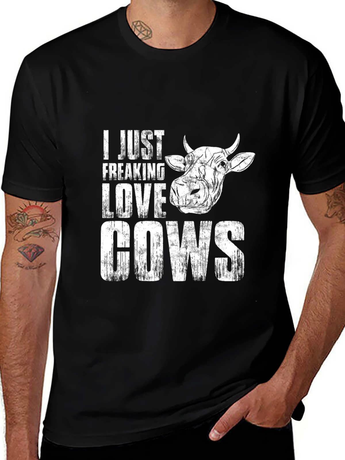 I Just Freaking Love Cows Graphic T-Shirt - Black