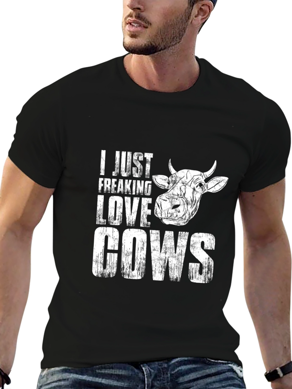 I Just Freaking Love Cows Graphic T-Shirt - Black