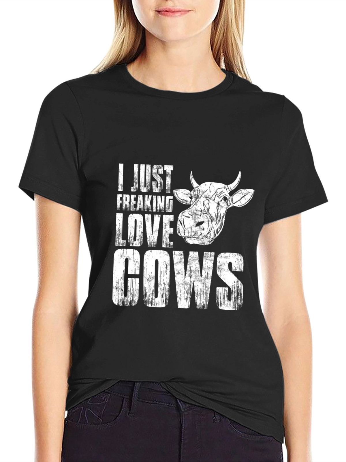 I Just Freaking Love Cows Graphic T-Shirt - Black