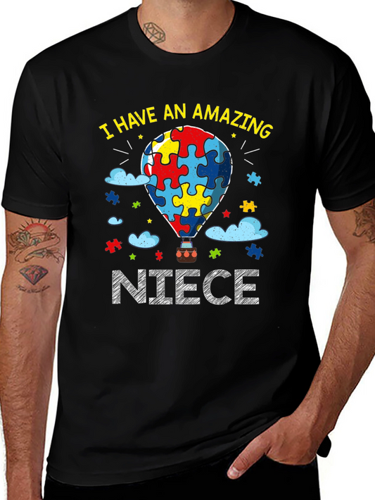Amazing Niece Autism Awareness Puzzle Piece Hot Air Balloon T-Shirt