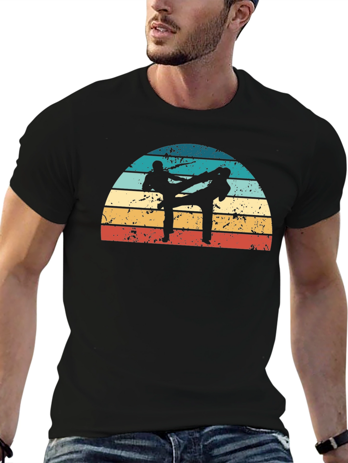 Retro Karate Silhouette Black T-Shirt