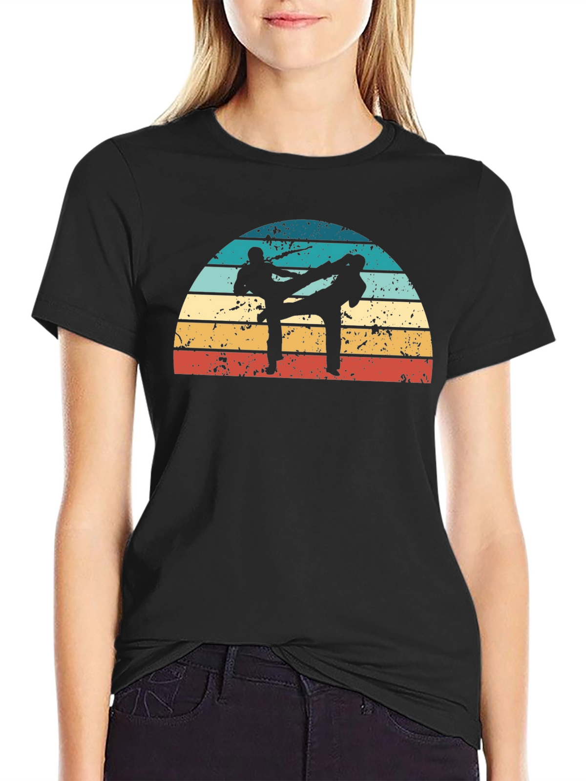 Retro Karate Silhouette Black T-Shirt