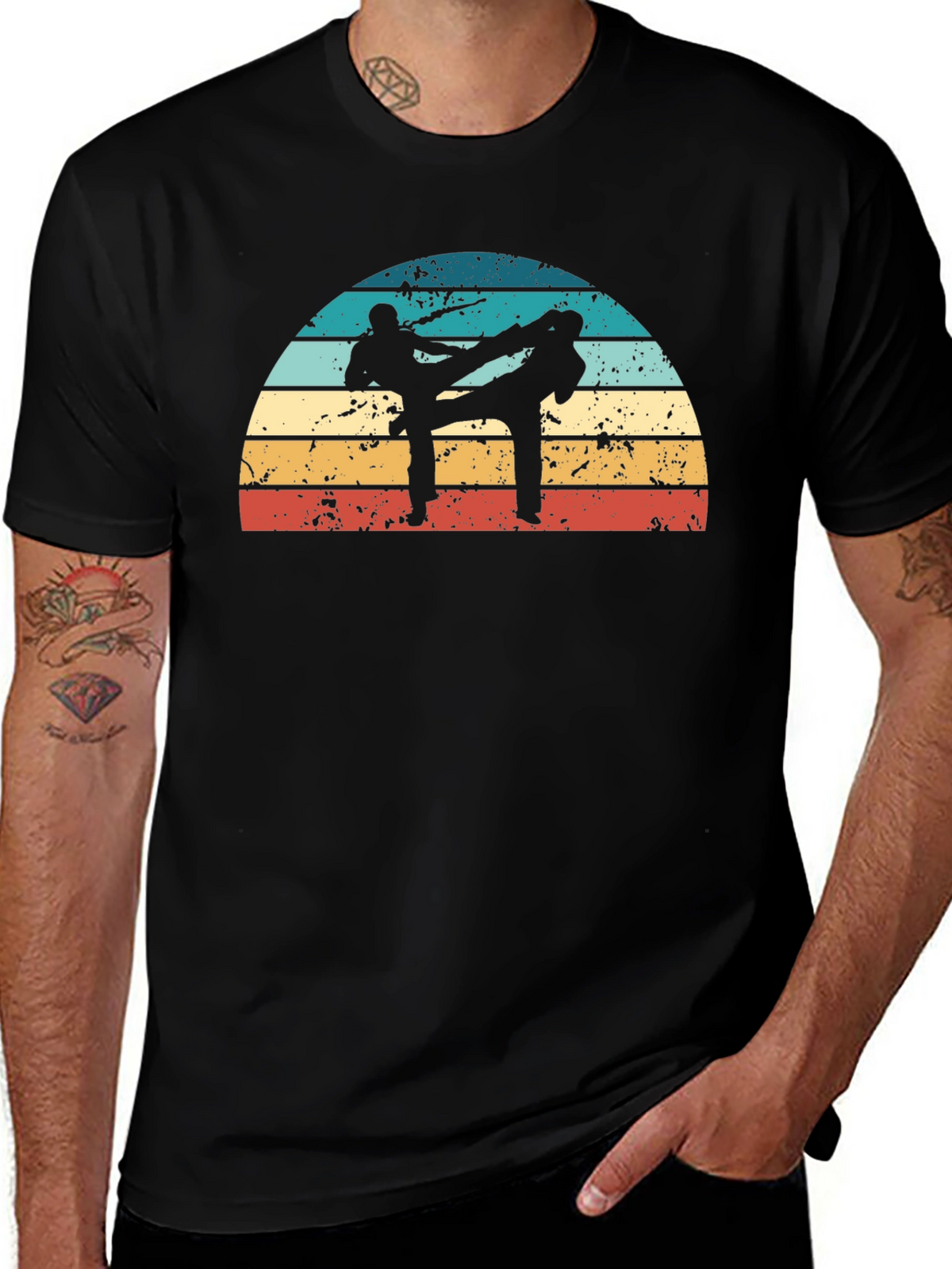 Retro Karate Silhouette Black T-Shirt