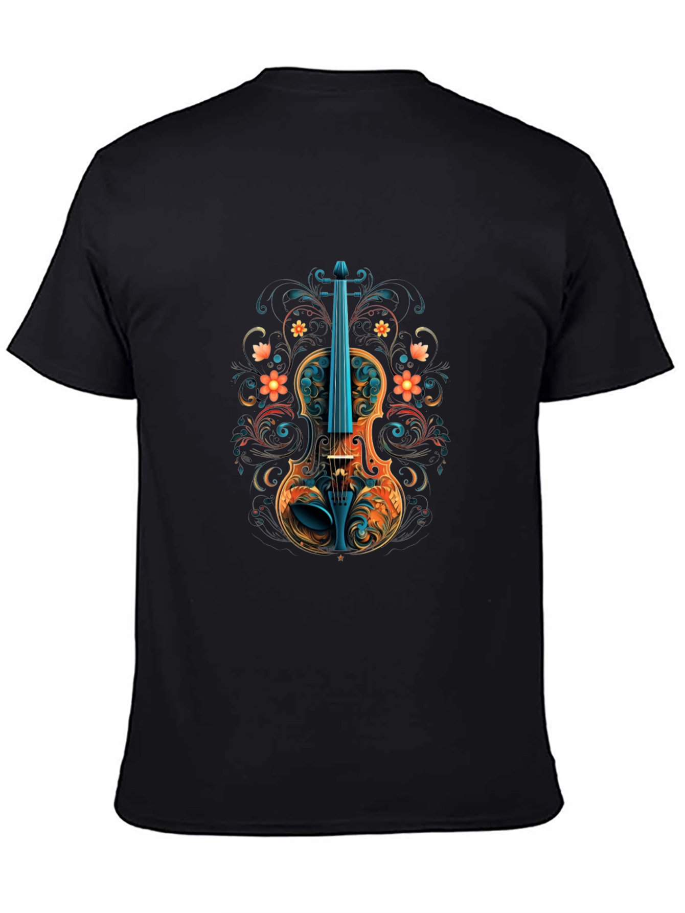 Floral Violin Graphic Black T-Shirt