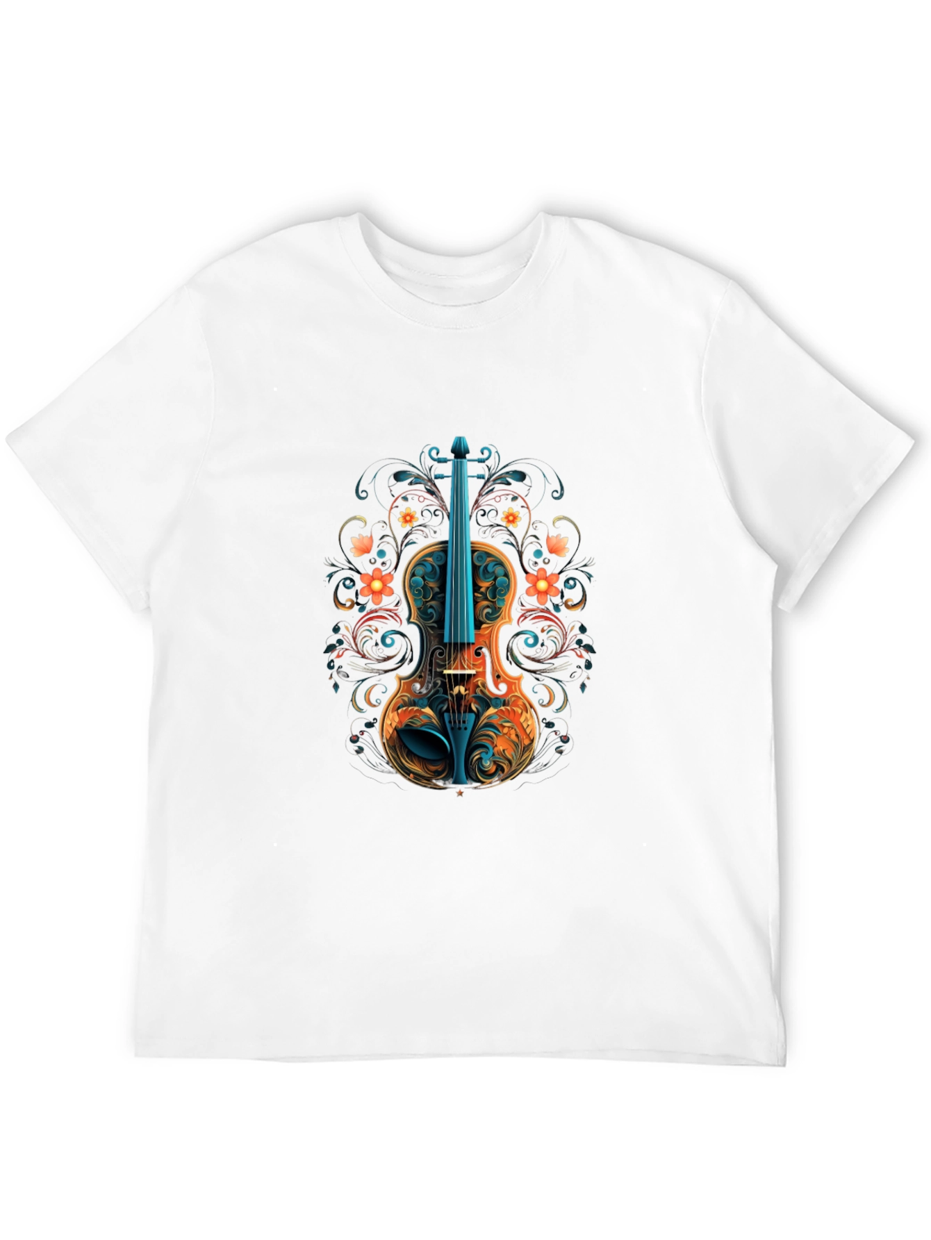 Floral Violin Graphic Black T-Shirt