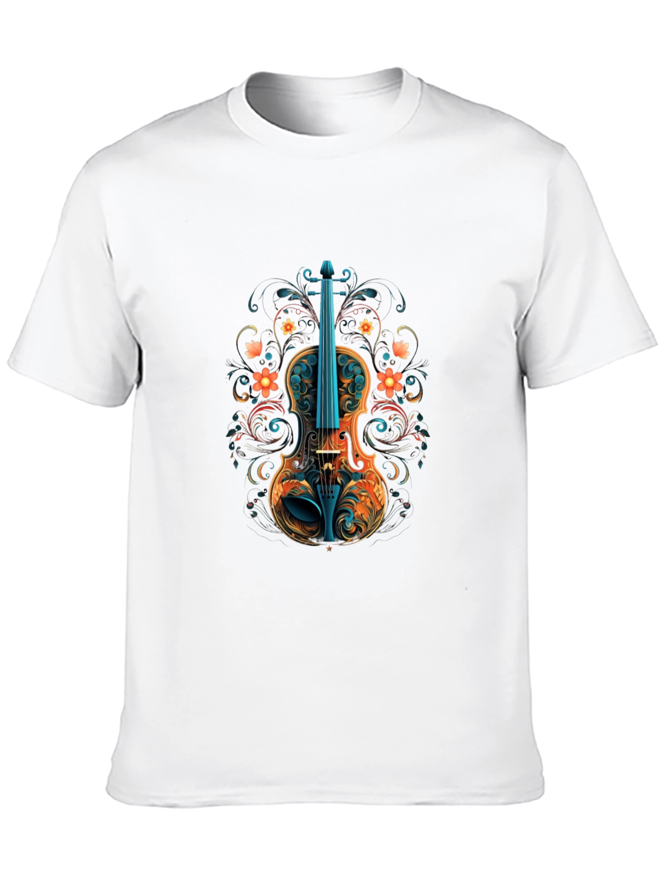 Floral Violin Graphic Black T-Shirt