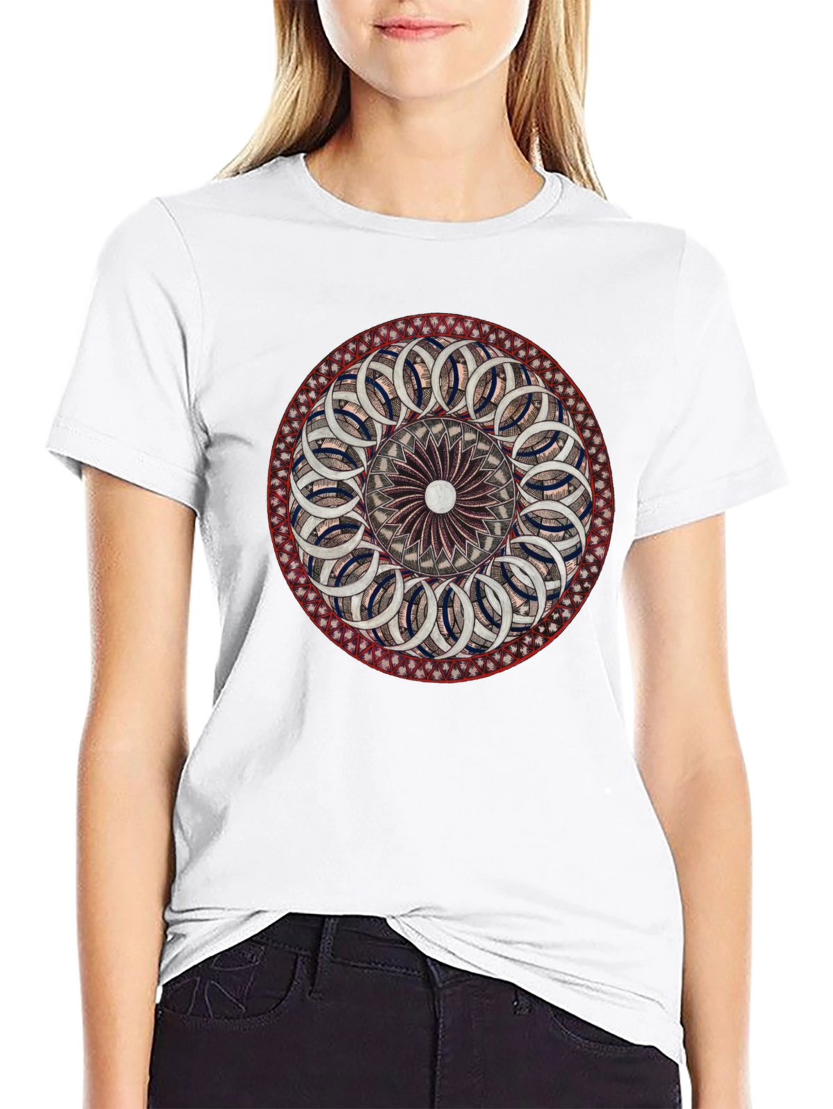 Geometric Mandala Graphic Black T-Shirt